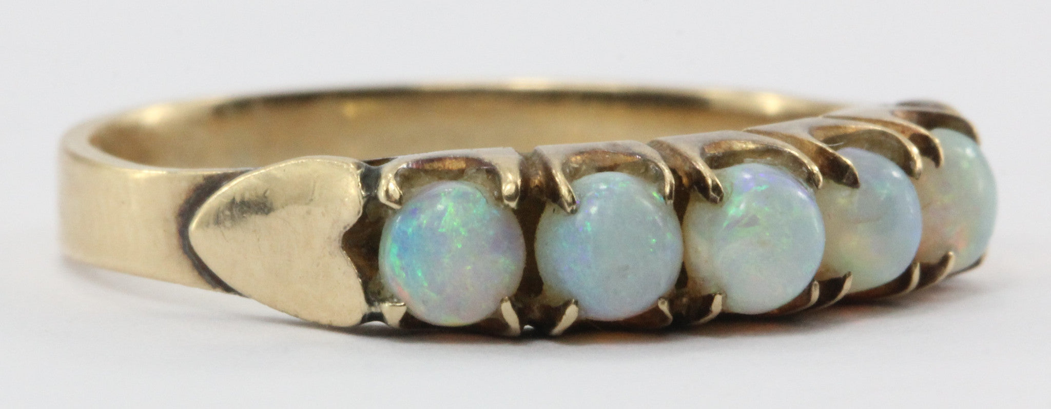 Antique Art Nouveau 14K Gold & Opal Band Ring with Heart Accents - Queen May