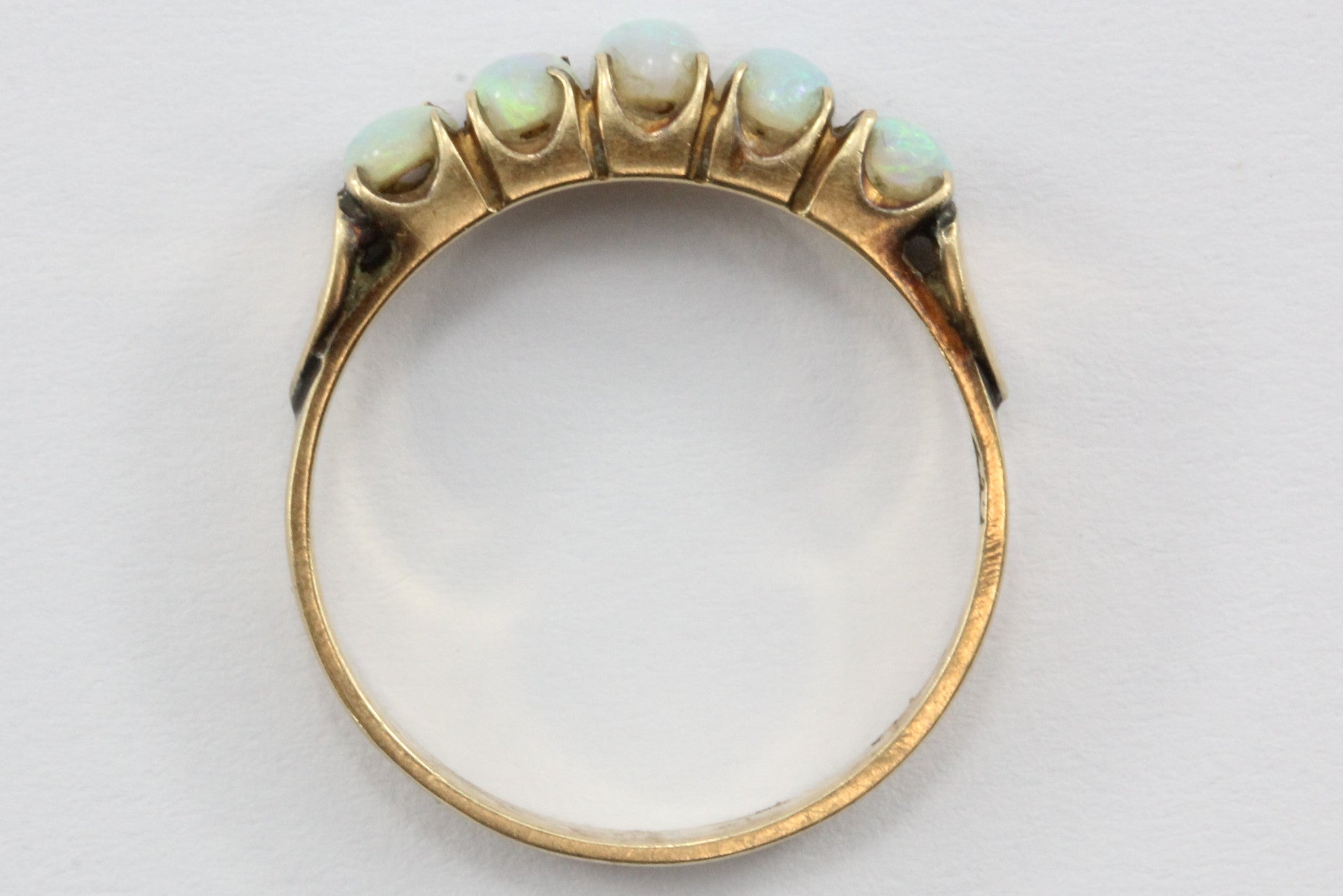 Antique Art Nouveau 14K Gold & Opal Band Ring with Heart Accents - Queen May