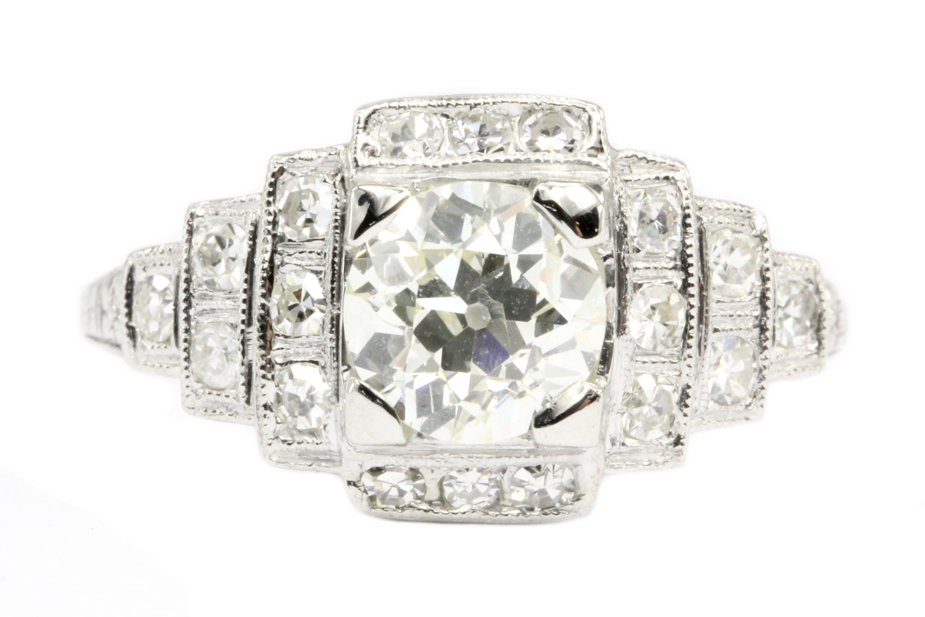 Art Deco Platinum 1.26CT Old European Cut Diamond Ring - Queen May