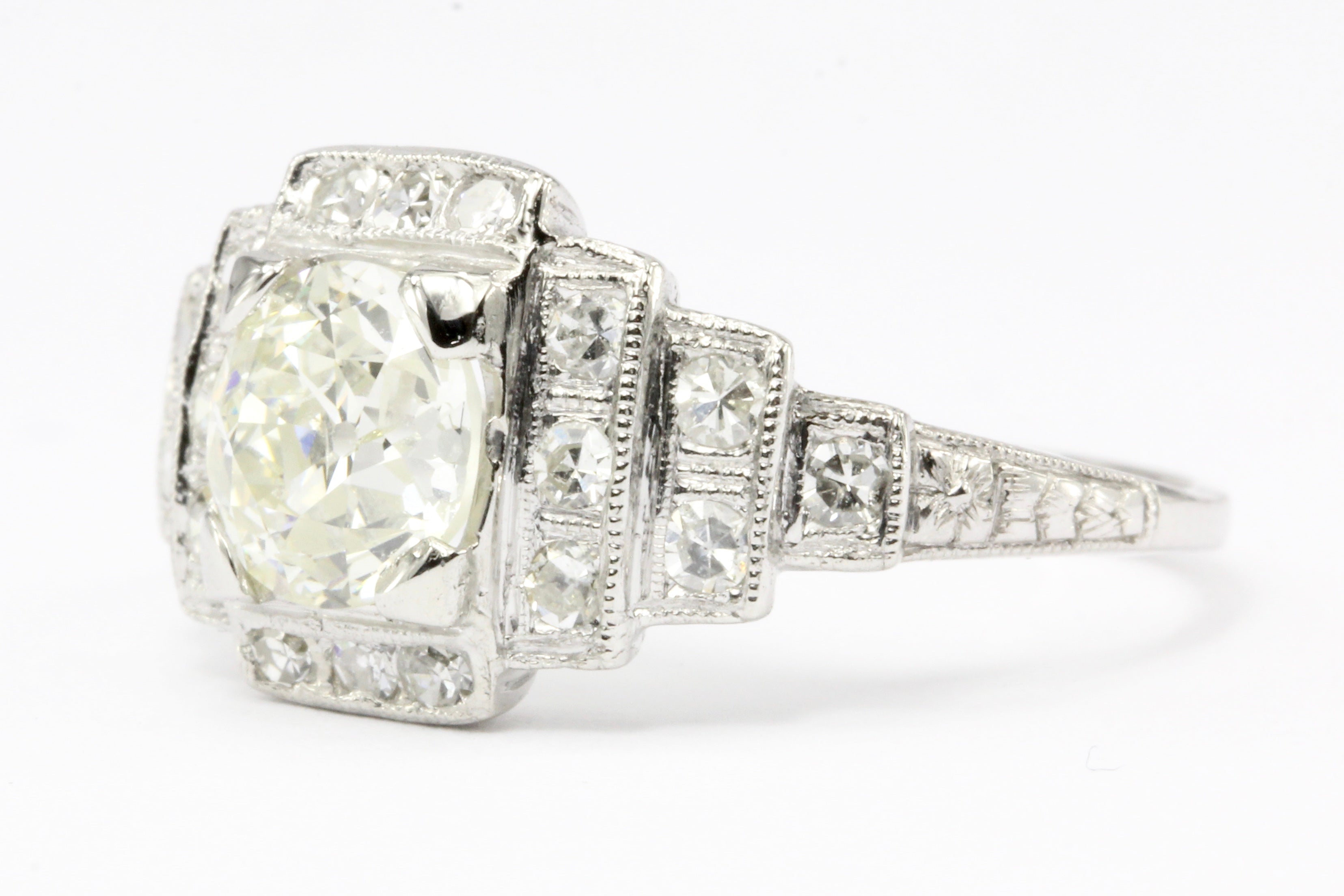 Art Deco Platinum 1.26CT Old European Cut Diamond Ring - Queen May