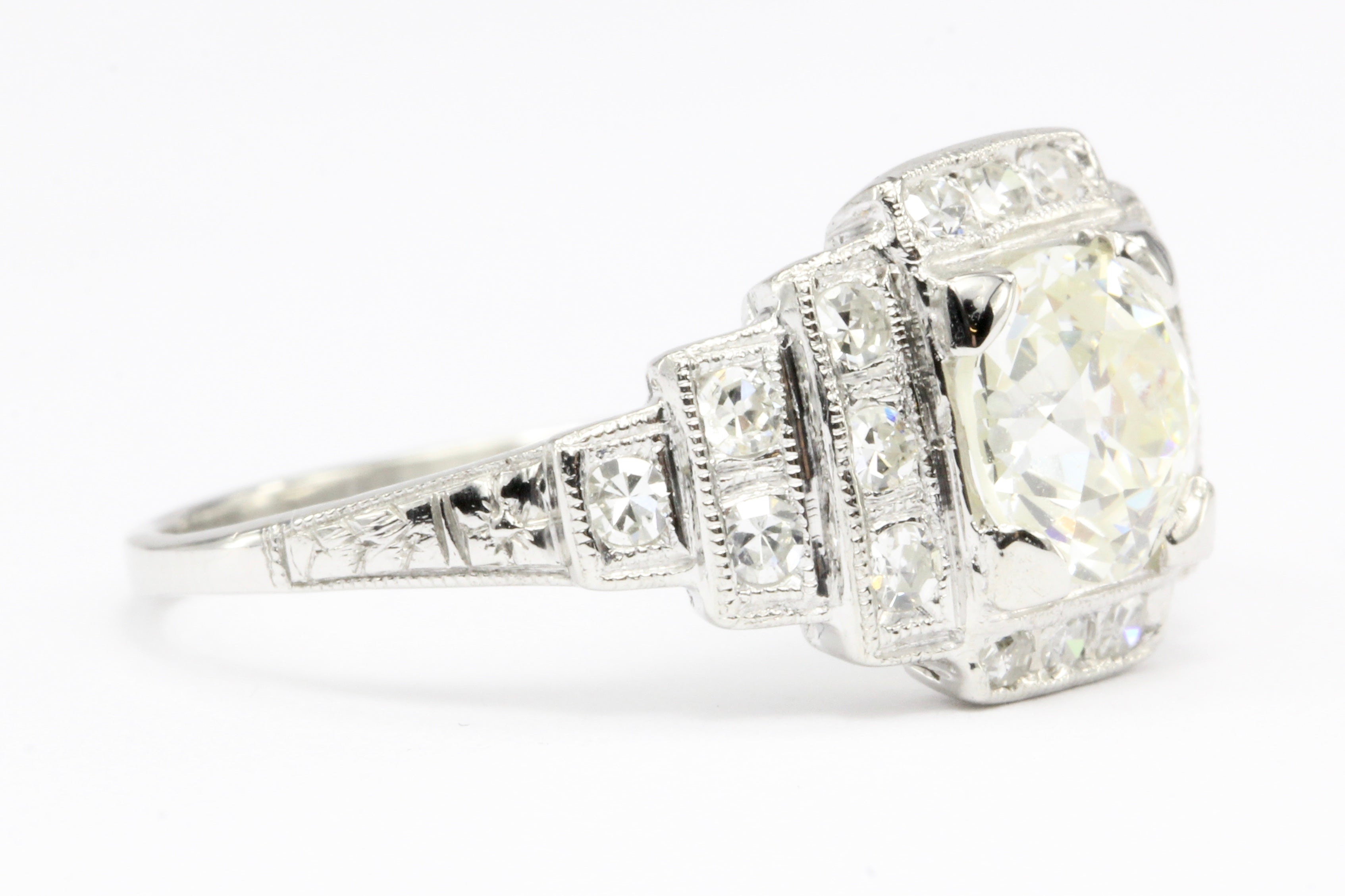 Art Deco Platinum 1.26CT Old European Cut Diamond Ring - Queen May