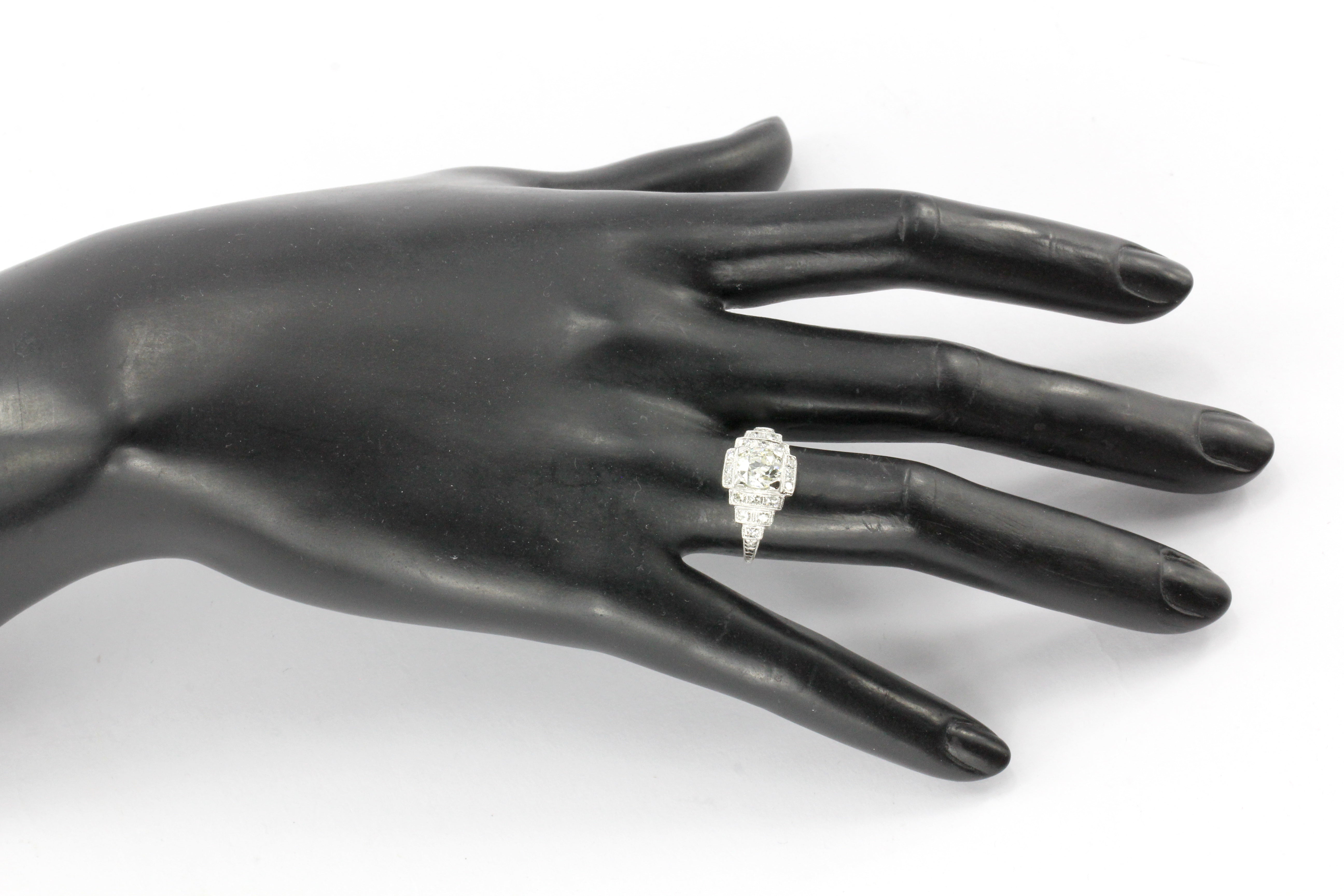 Art Deco Platinum 1.26CT Old European Cut Diamond Ring - Queen May