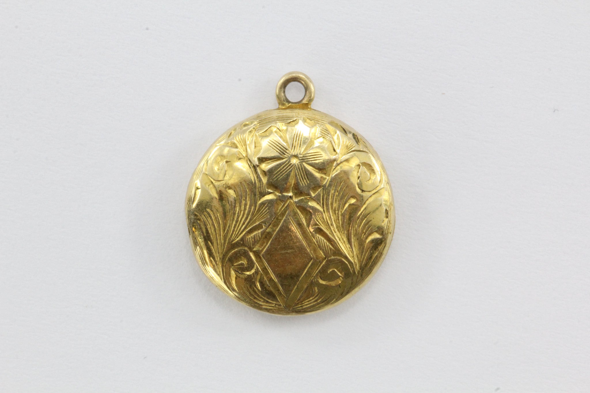 Vintage 10K Gold Art Nouveau Small Round Locket Pendant / Charm - Queen May