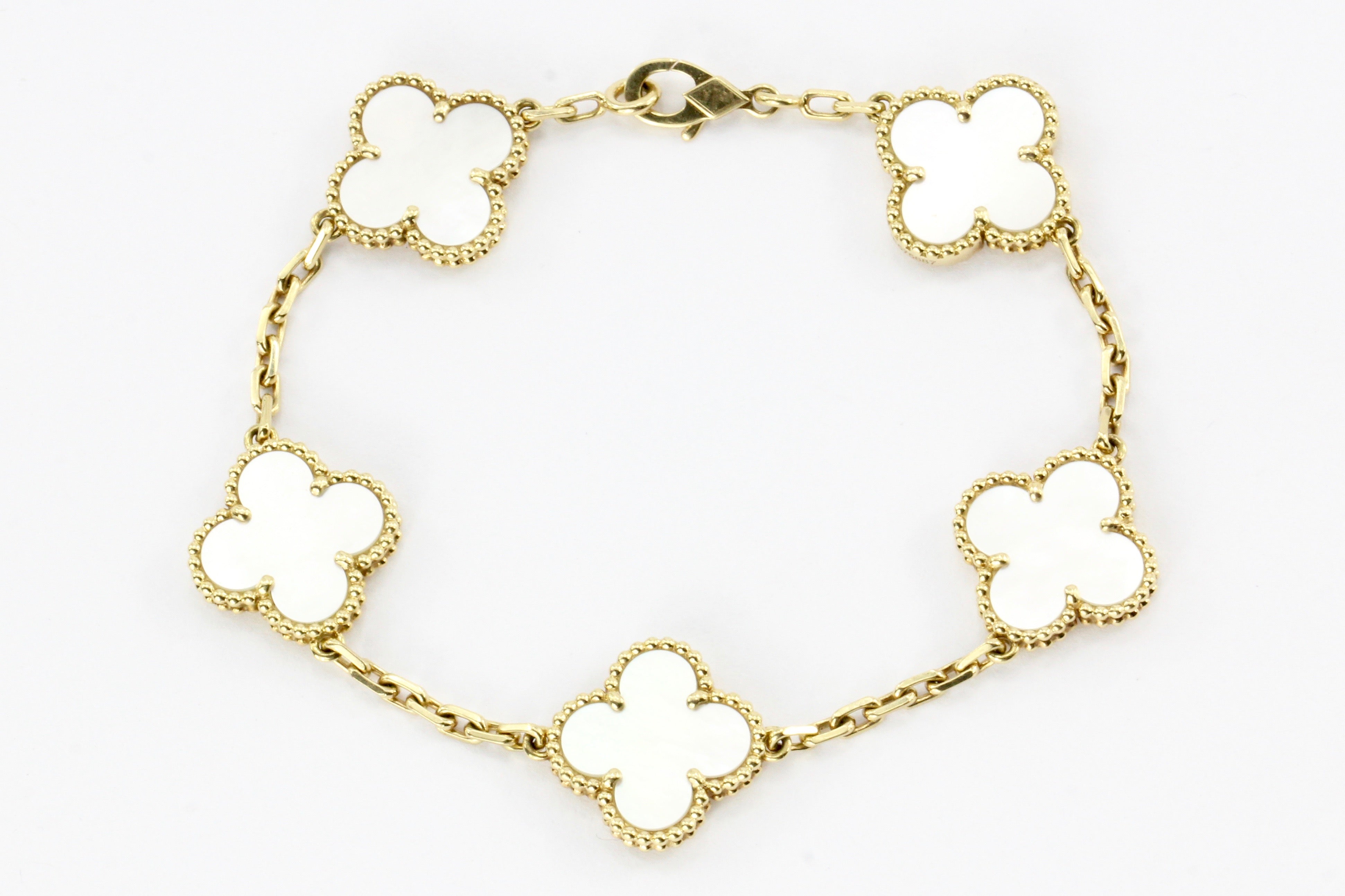Van Cleef & Arpels Mother of Pearl Alhambra 18K 5 Motifs Bracelet - Queen May