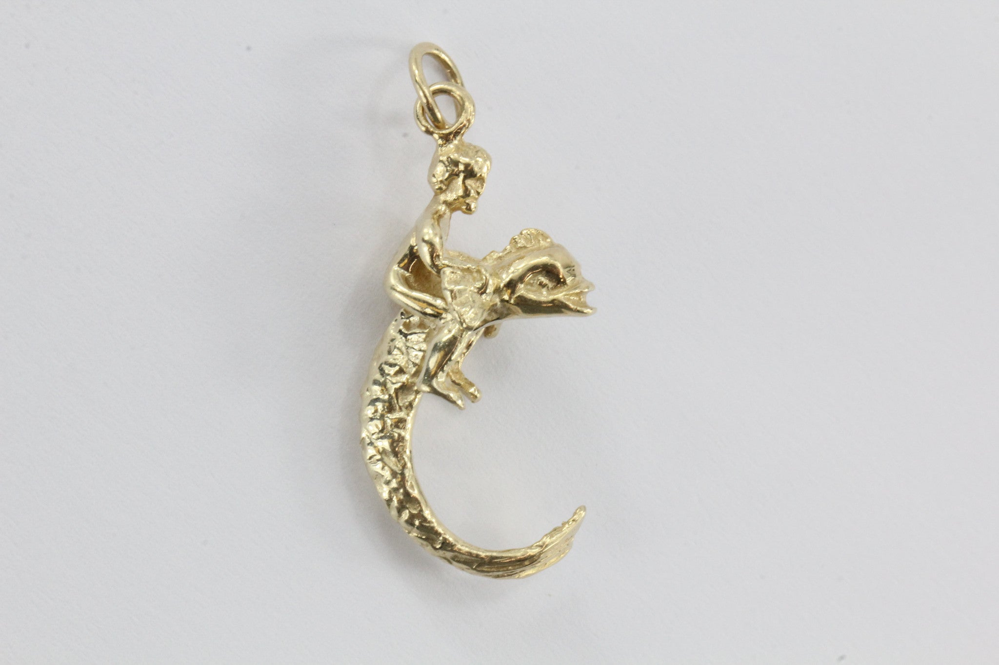 Vintage 14K Gold Cherub Riding a Dolphin Charm Pendant - Queen May