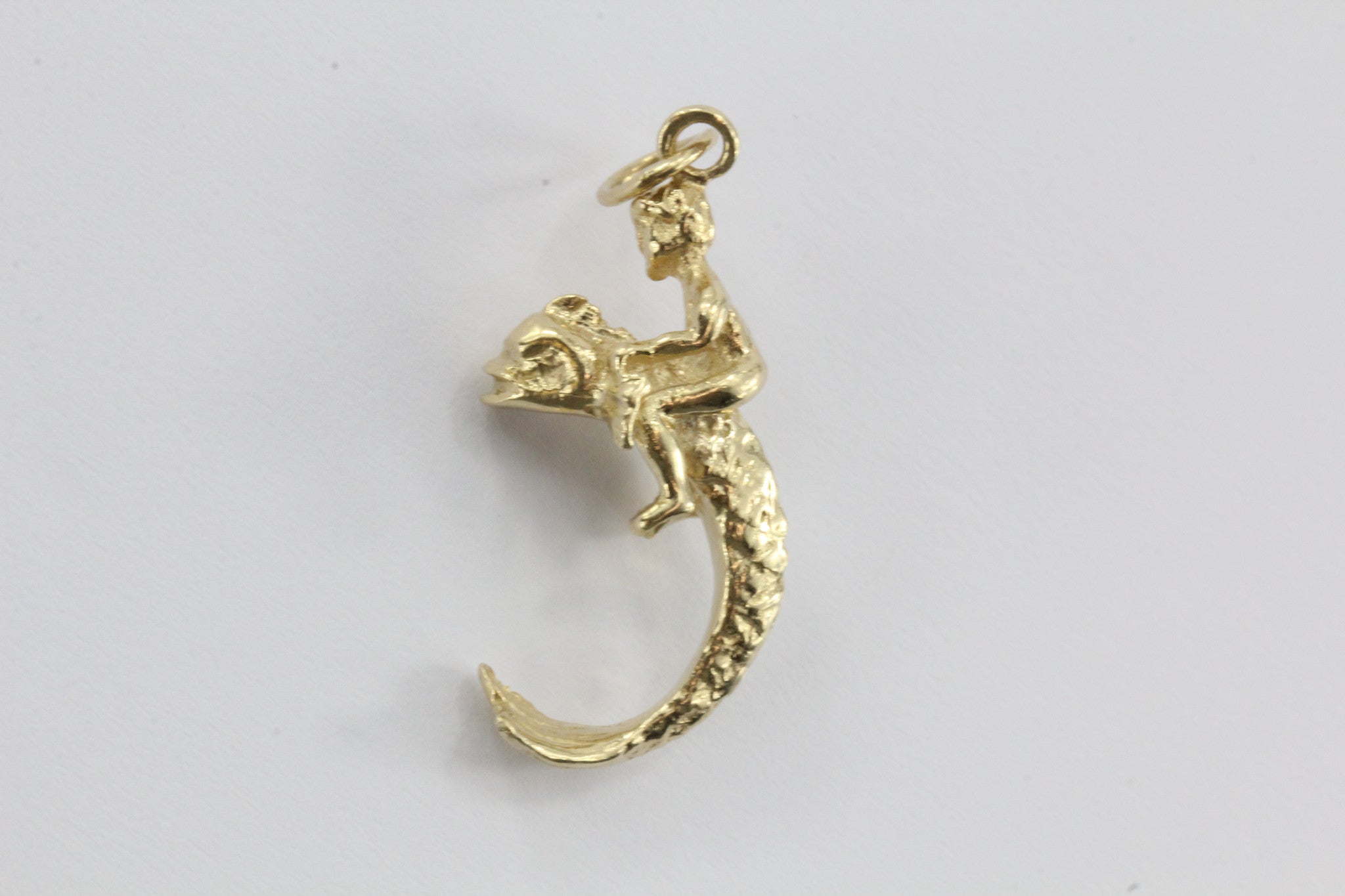 Vintage 14K Gold Cherub Riding a Dolphin Charm Pendant - Queen May