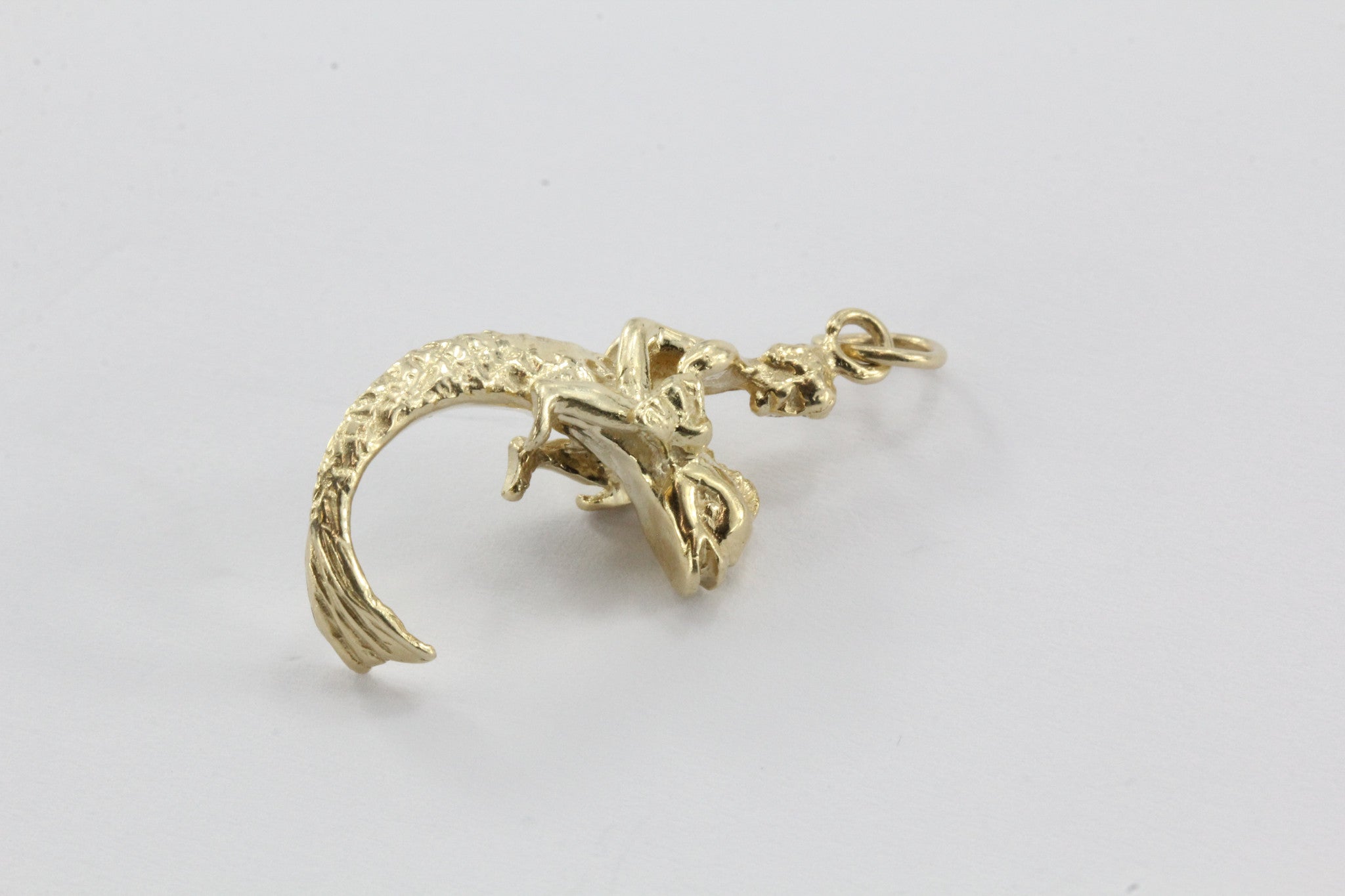 Vintage 14K Gold Cherub Riding a Dolphin Charm Pendant - Queen May