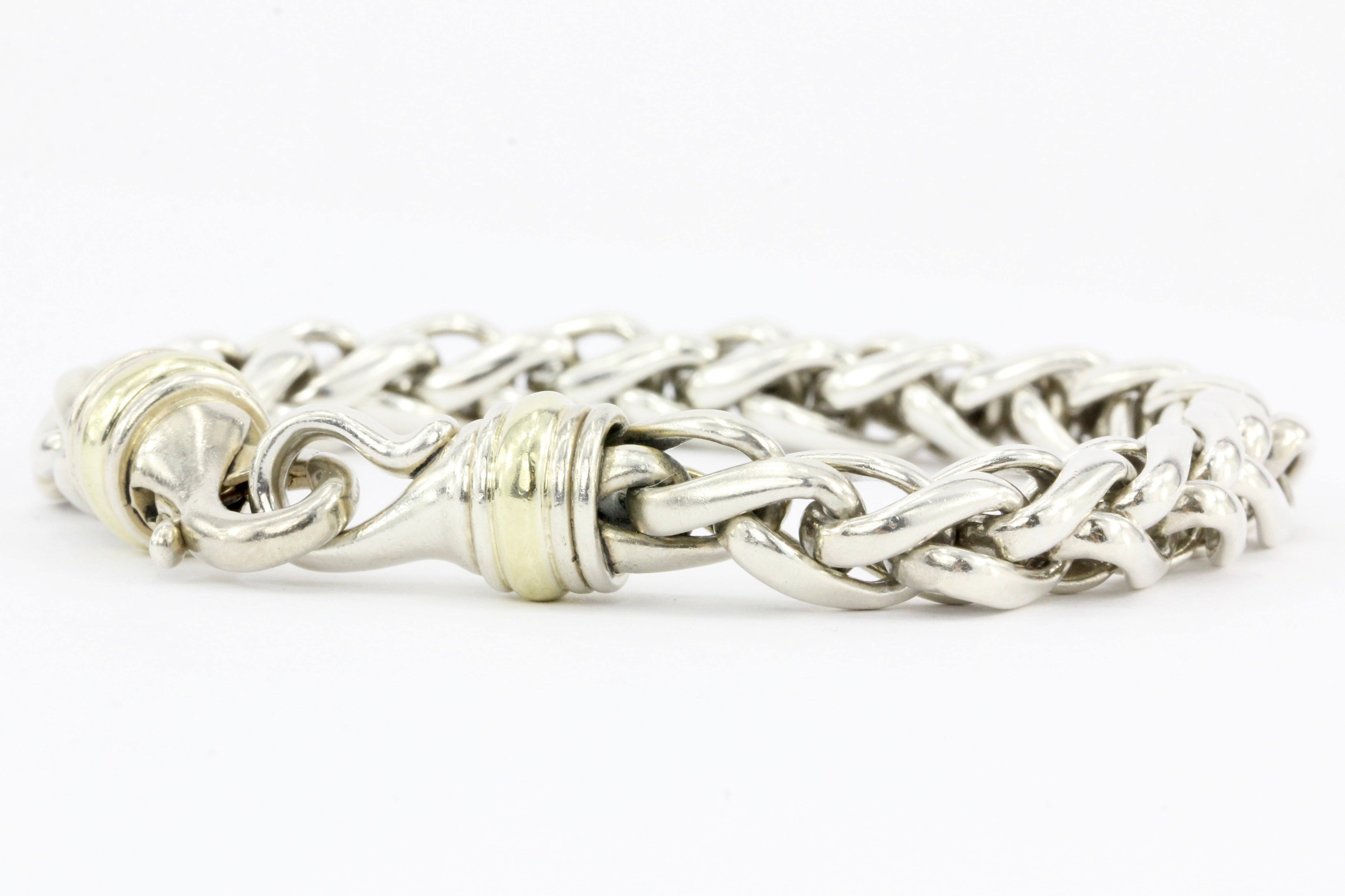 David Yurman Sterling Silver and 14K Yellow Gold Two Tone Wheat Chain Bracelet - Queen May