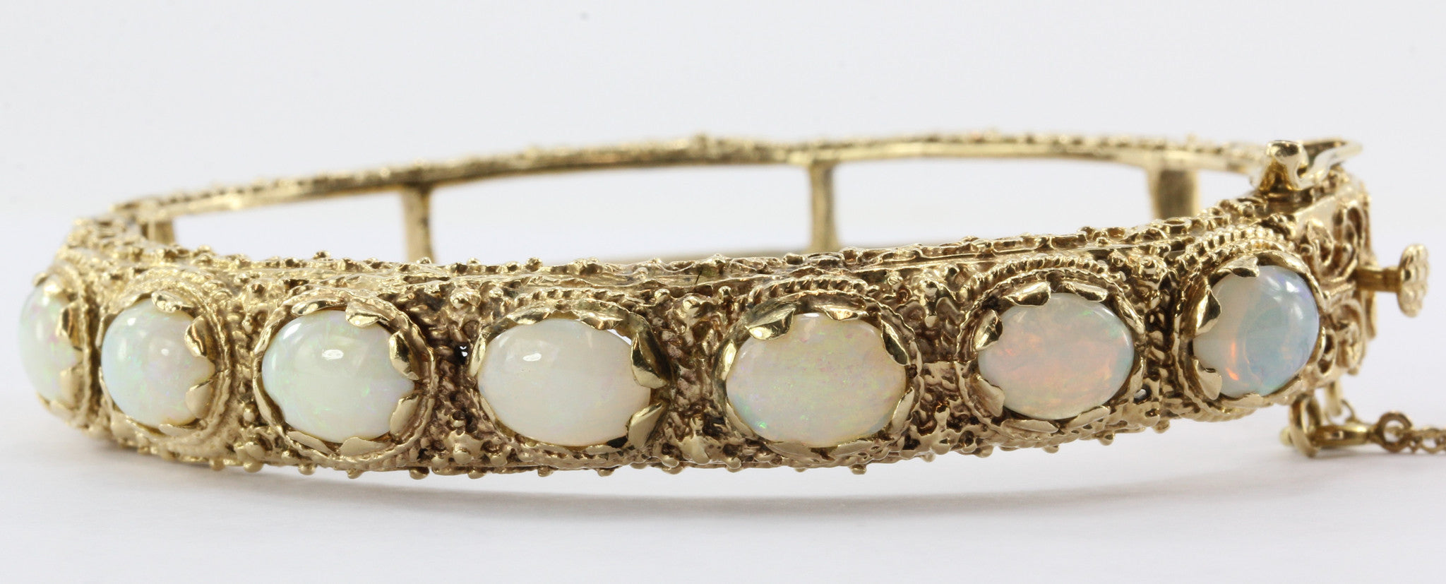 Victorian Revival 14K Gold Opal Bangle Bracelet 7 CTW - Queen May