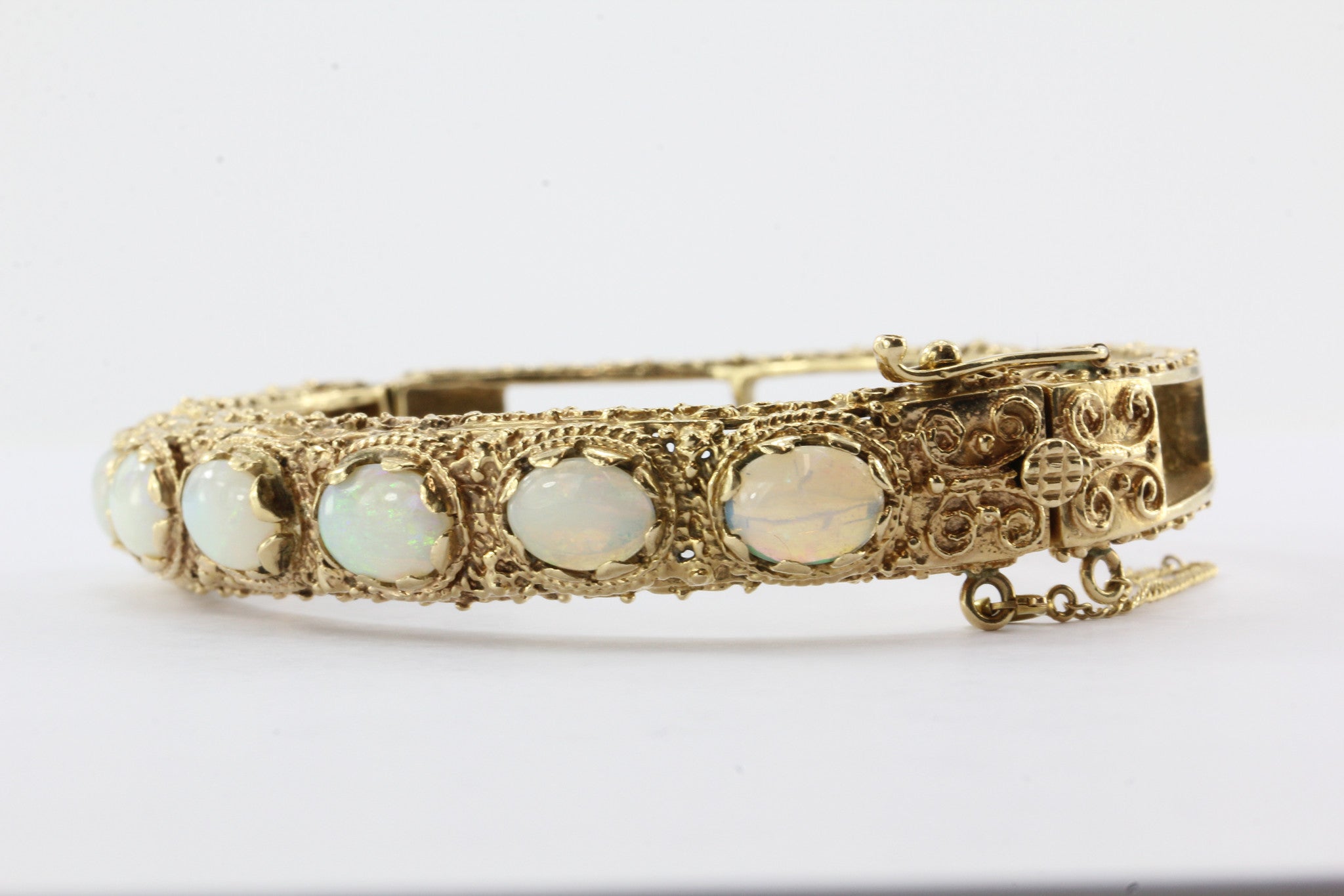 Victorian Revival 14K Gold Opal Bangle Bracelet 7 CTW - Queen May
