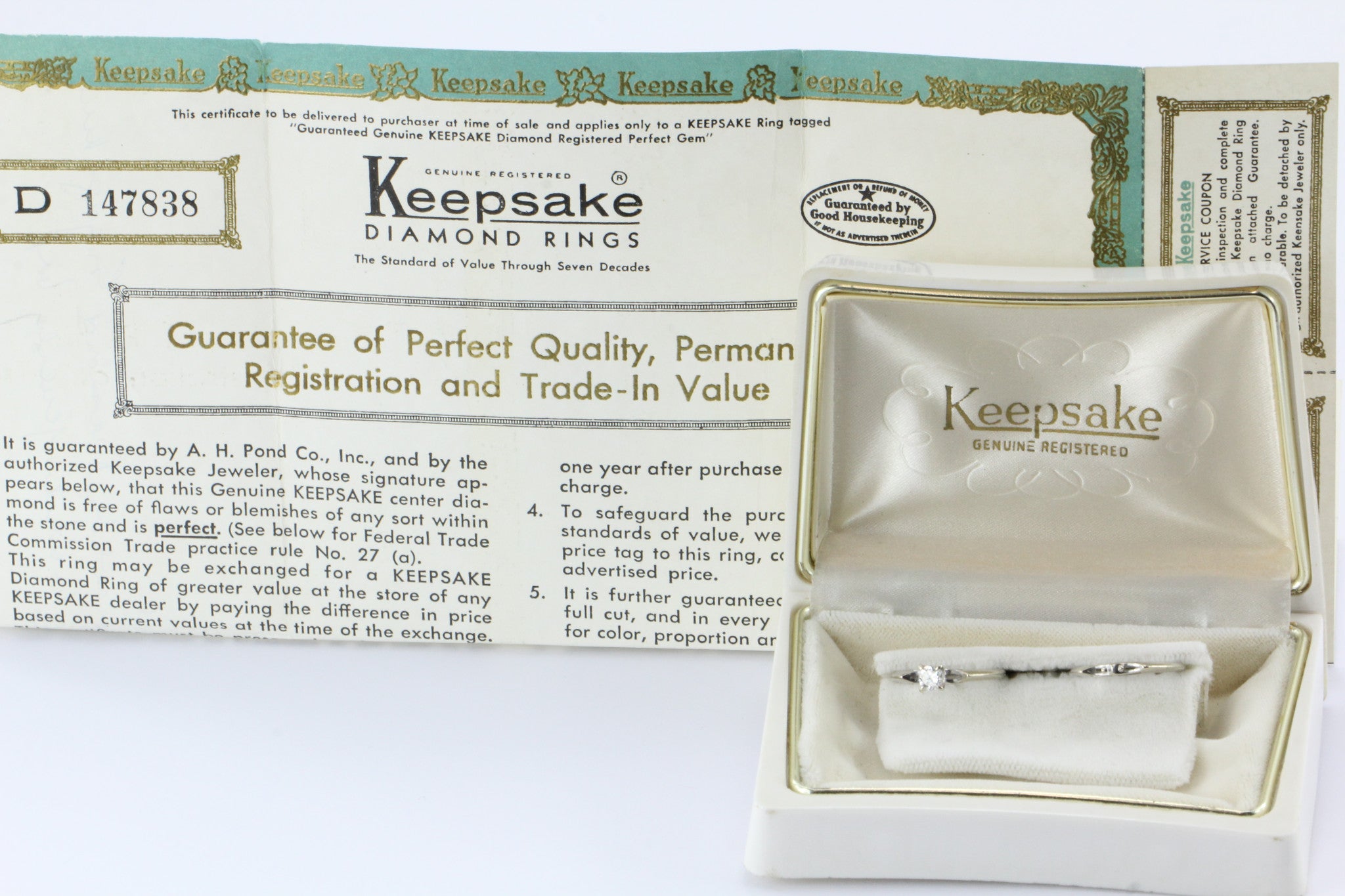 Vintage 14K White Gold & 1/4 Carat Diamond Engagement Wedding Ring Set 1964 - Queen May