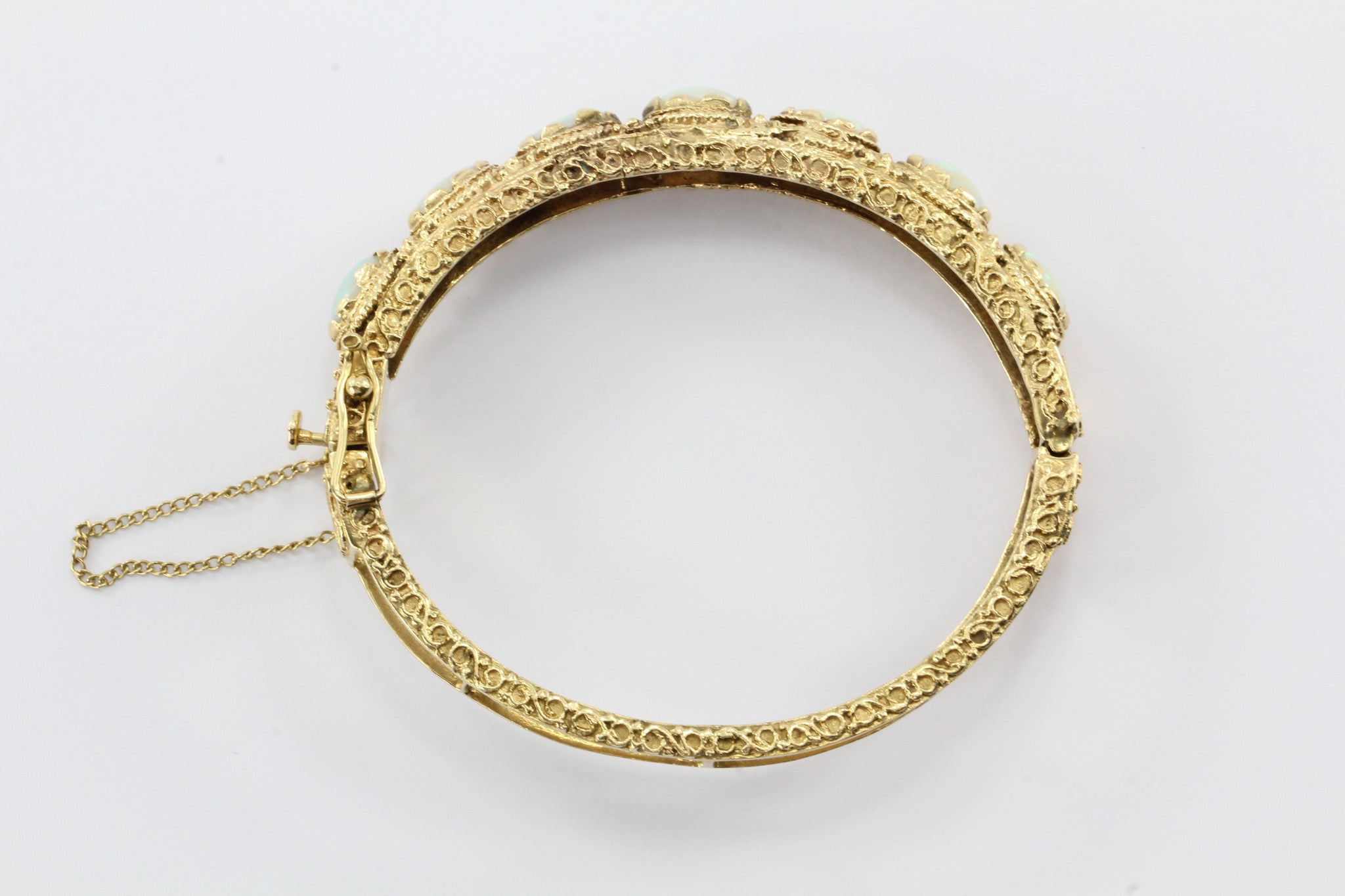 Victorian Revival 14K Gold Opal Bangle Bracelet 7 CTW - Queen May