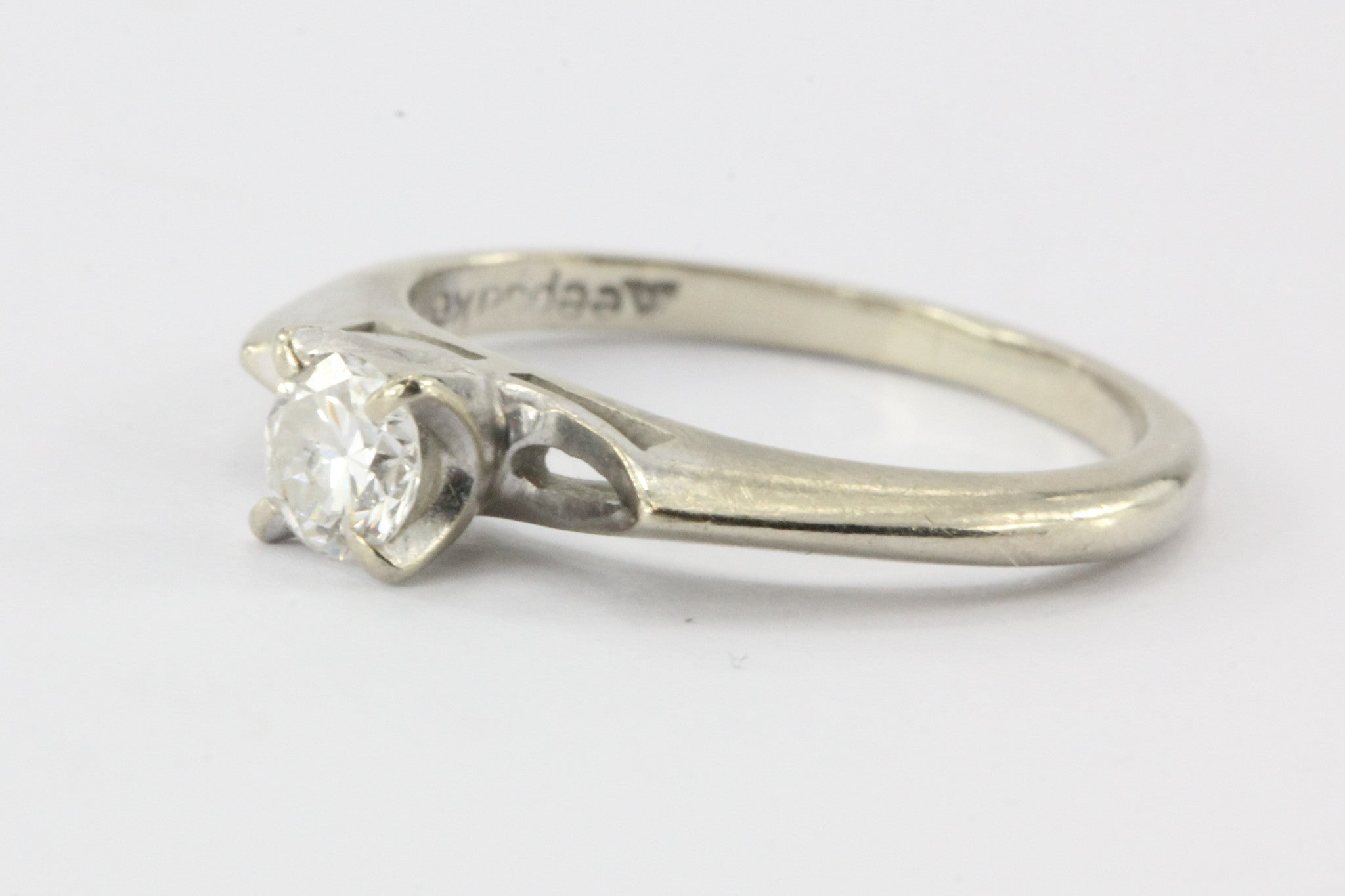 Vintage 14K White Gold & 1/4 Carat Diamond Engagement Wedding Ring Set 1964 - Queen May