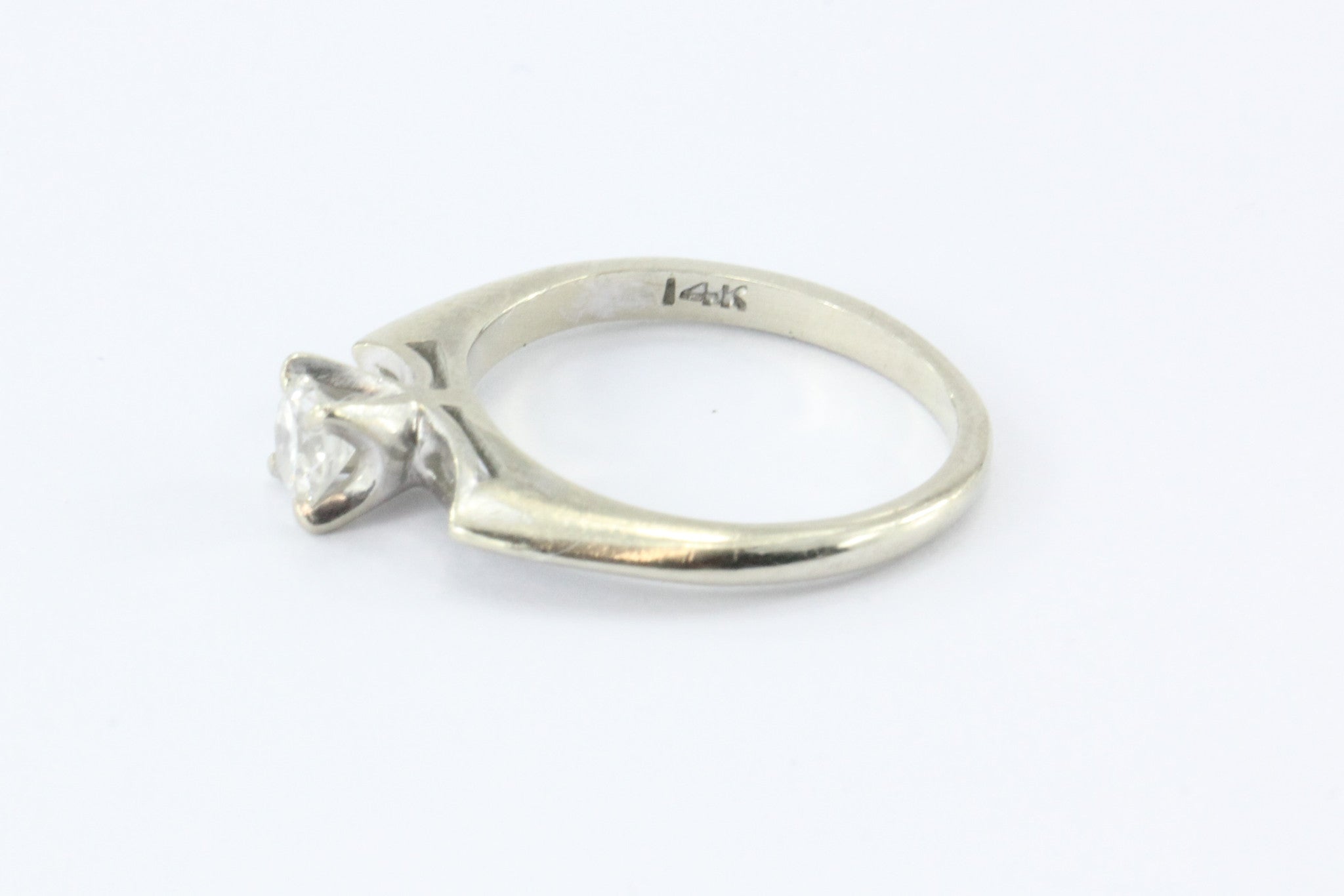 Vintage 14K White Gold & 1/4 Carat Diamond Engagement Wedding Ring Set 1964 - Queen May