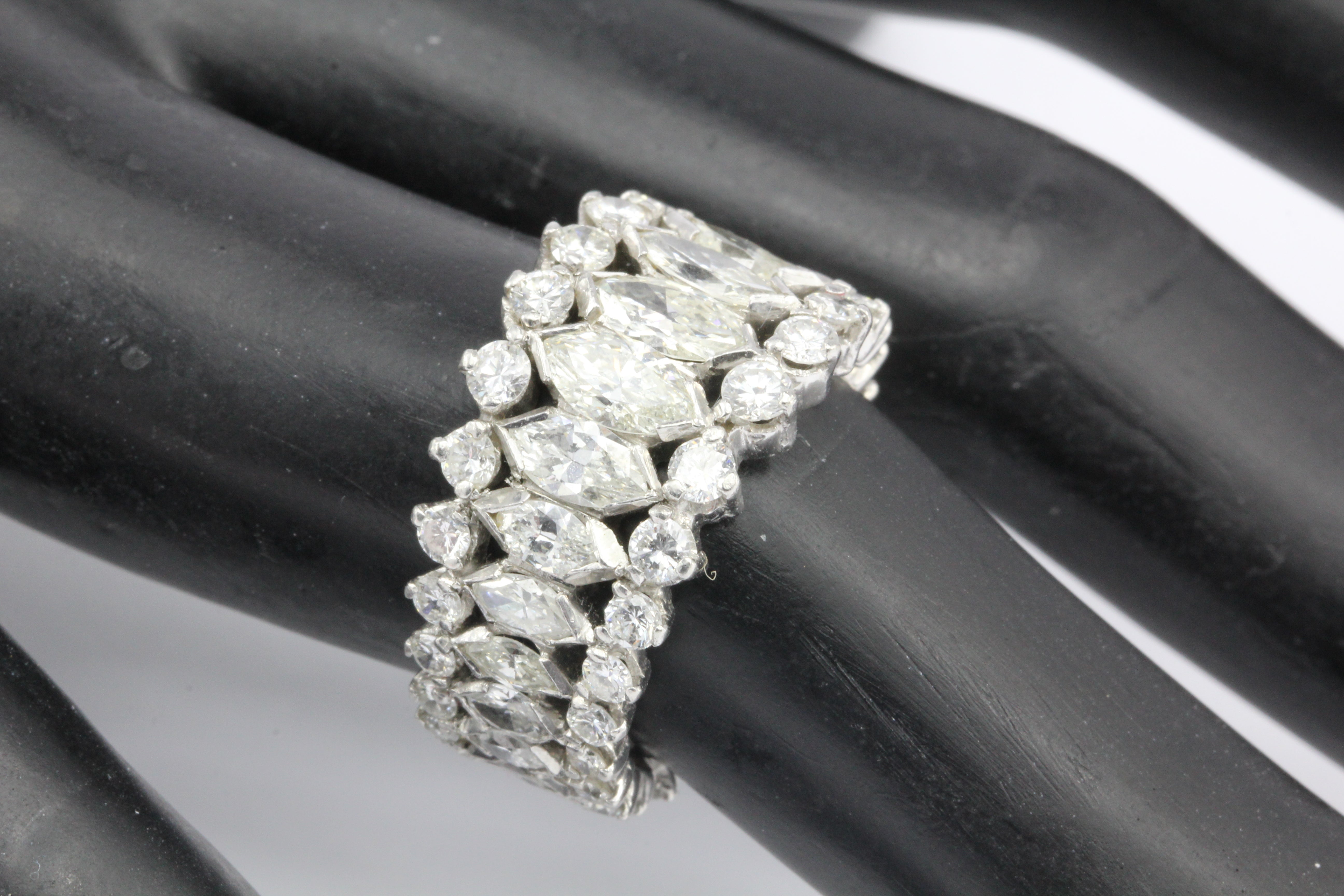 Retro Platinum Marquise and Round Brilliant Diamond Eternity Band Size 6 - Queen May