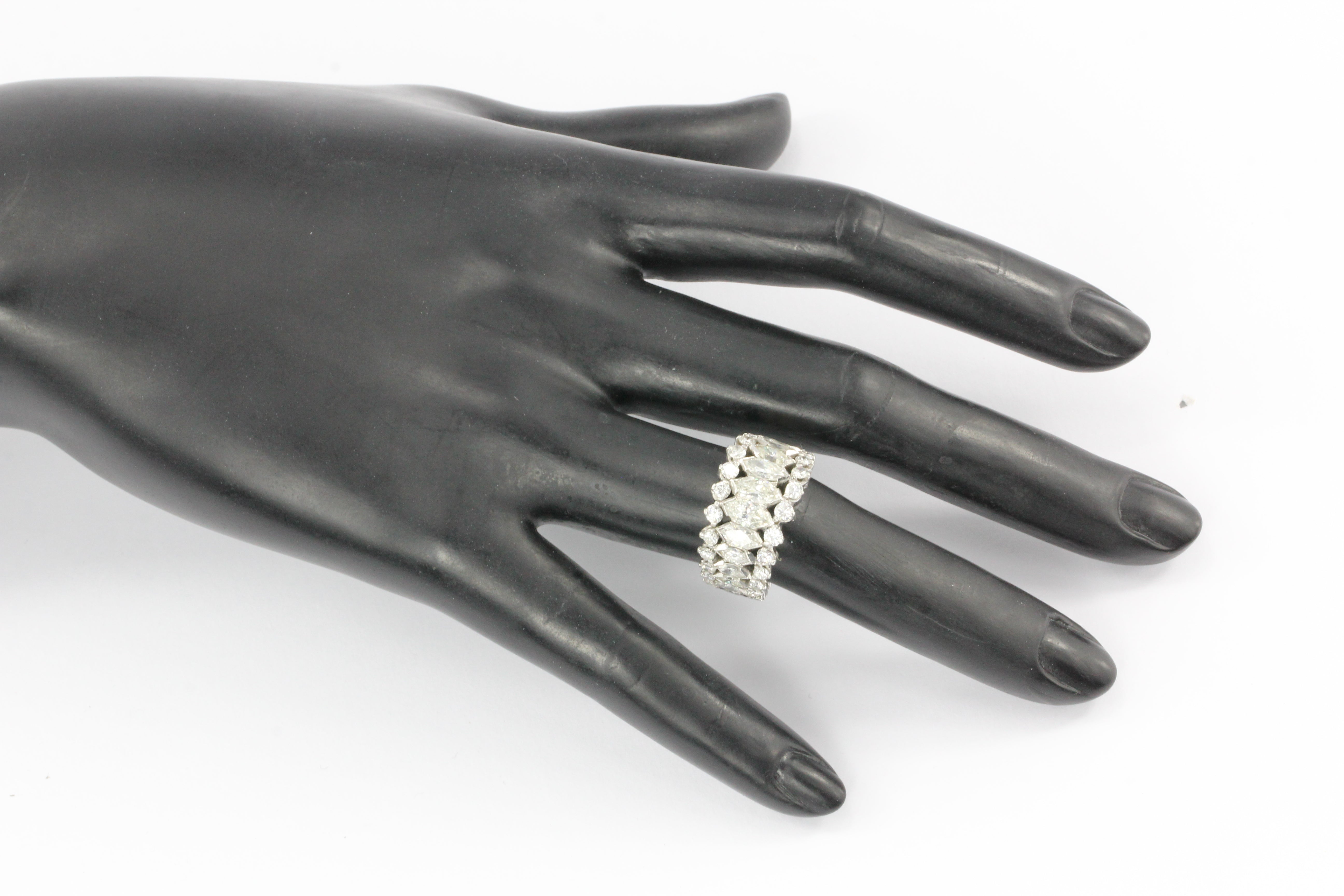 Retro Platinum Marquise and Round Brilliant Diamond Eternity Band Size 6 - Queen May