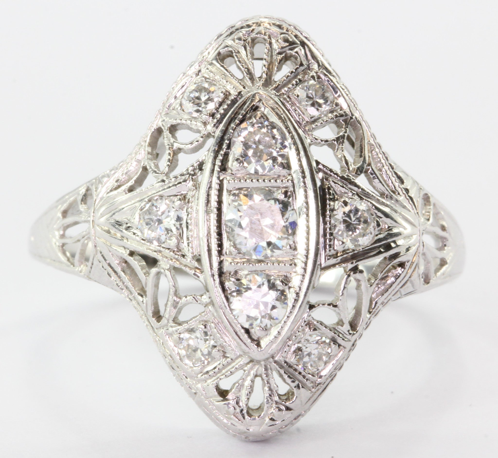 Art Deco Platinum Old European Cut Diamond Engagement Ring - Queen May