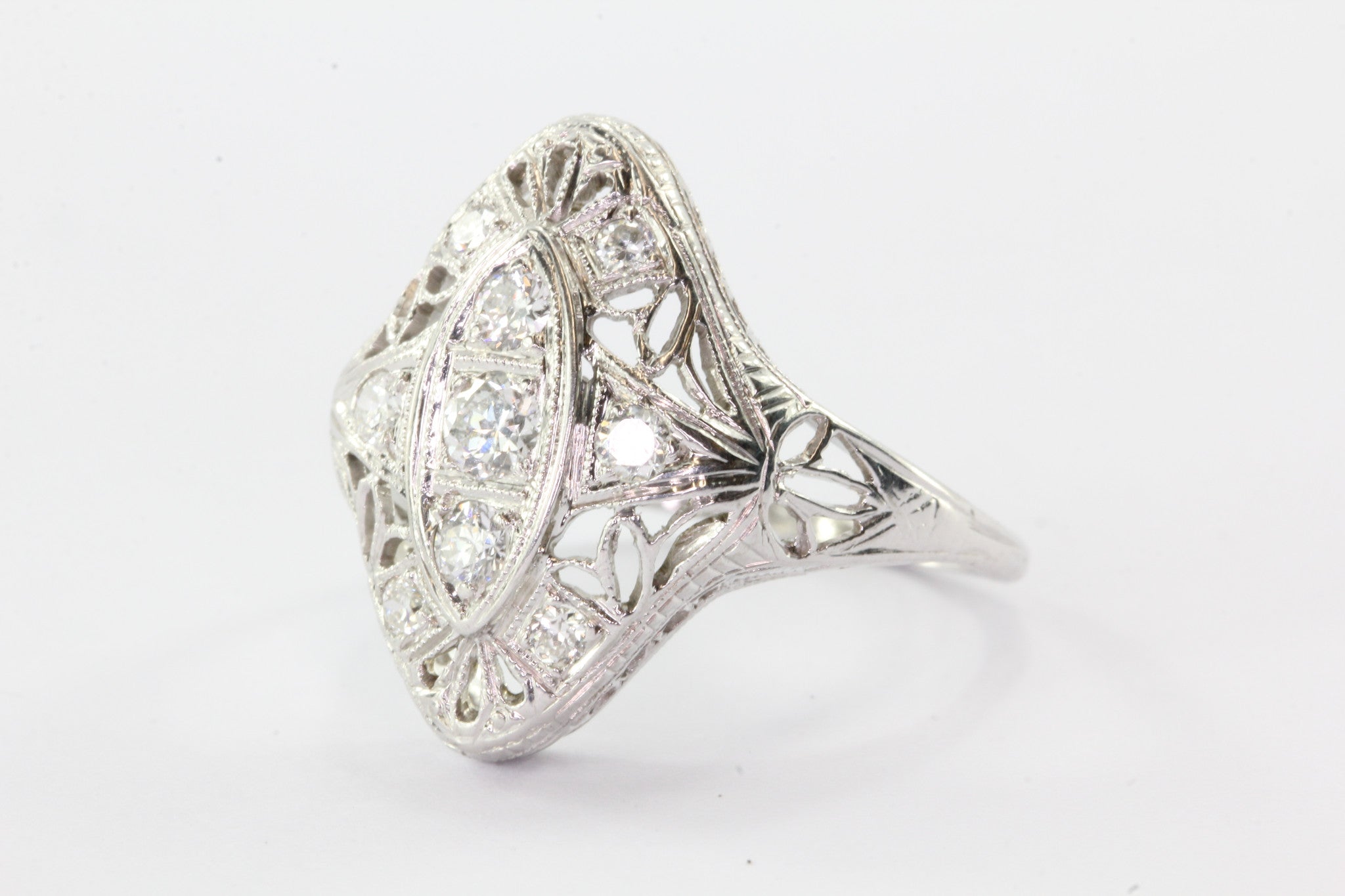 Art Deco Platinum Old European Cut Diamond Engagement Ring - Queen May