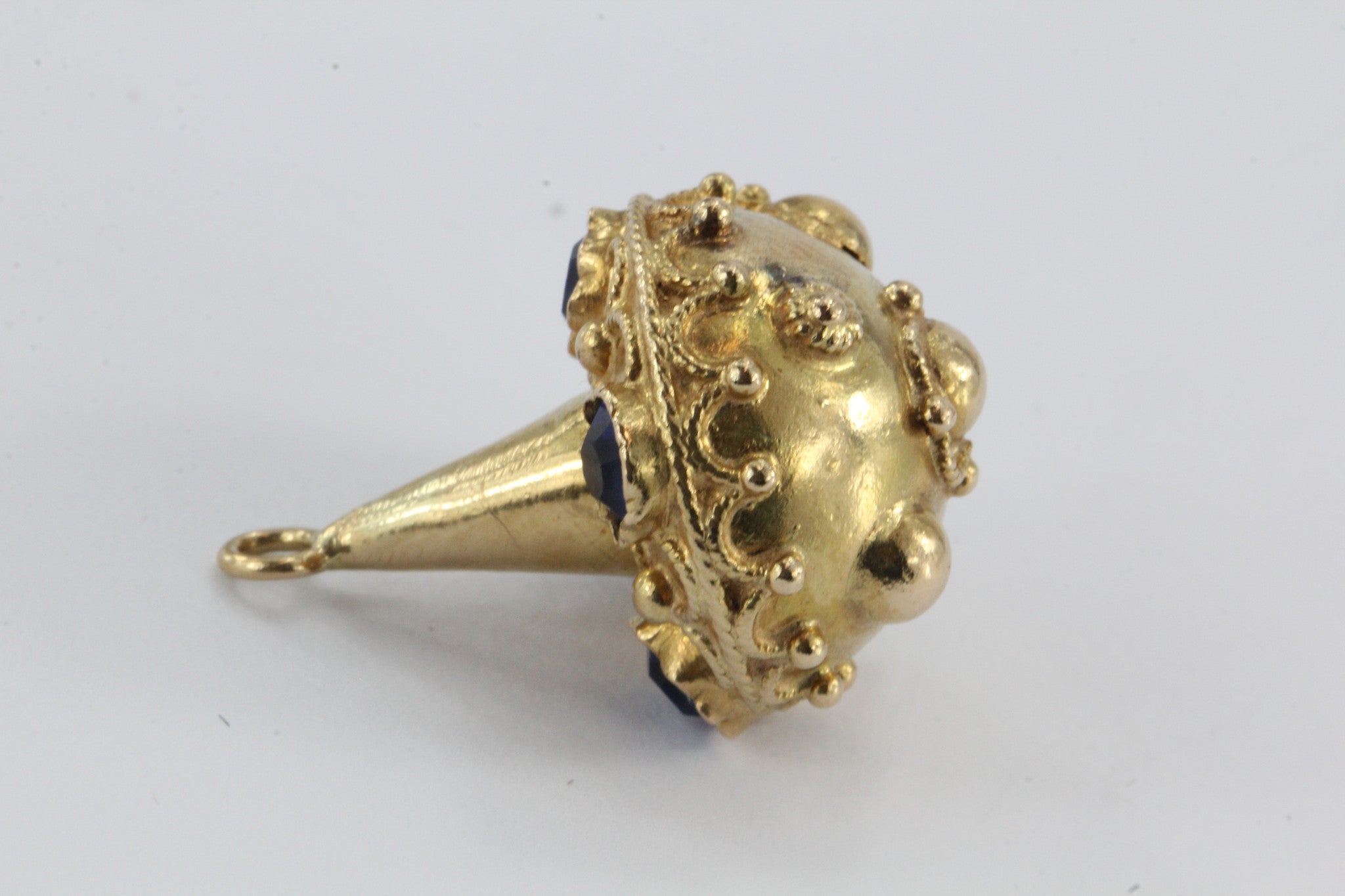 Antique 18K Gold & Deep Royal Blue Stone Etruscan Revival Pendant / Charm - Queen May