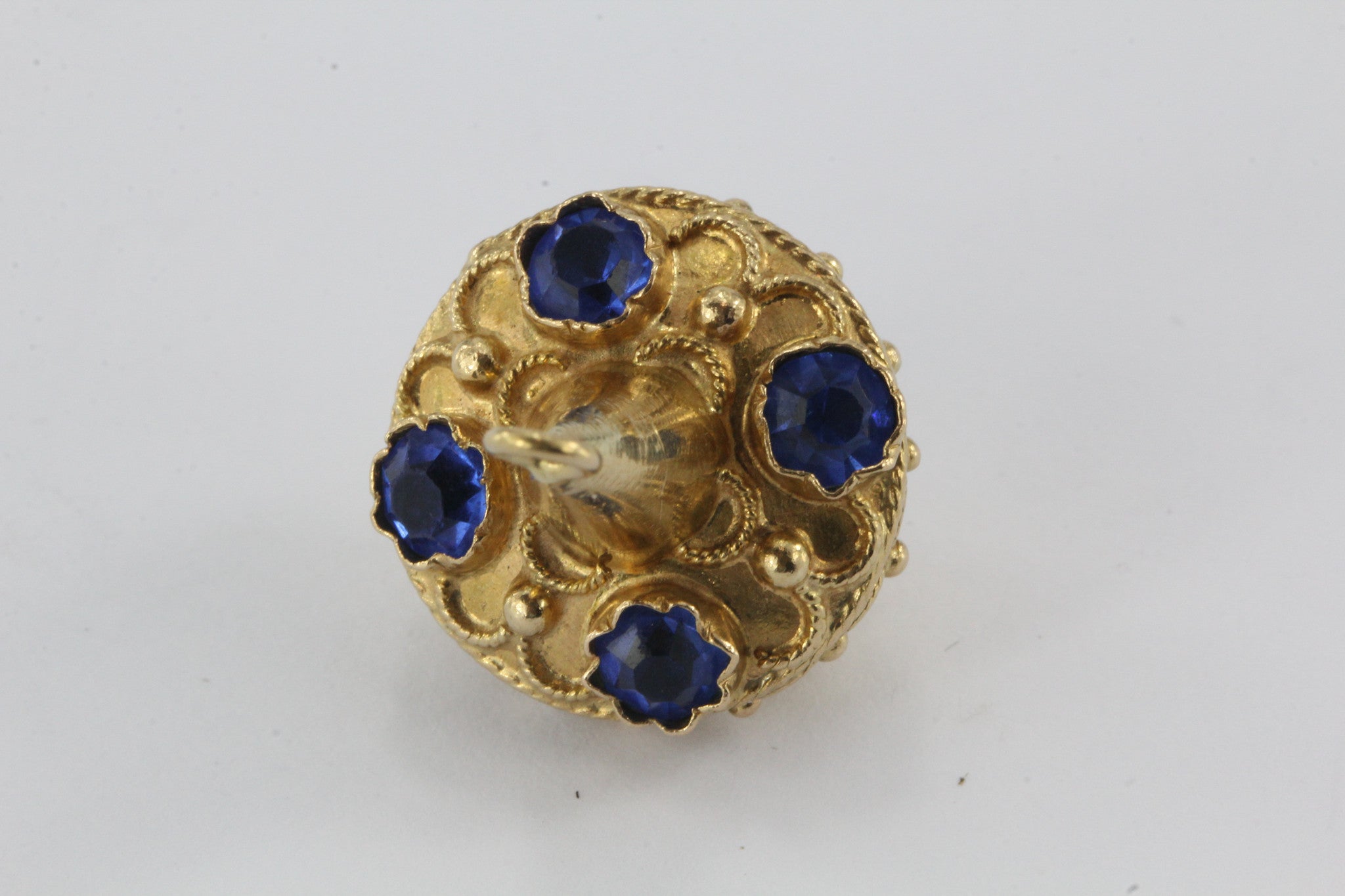Antique 18K Gold & Deep Royal Blue Stone Etruscan Revival Pendant / Charm - Queen May