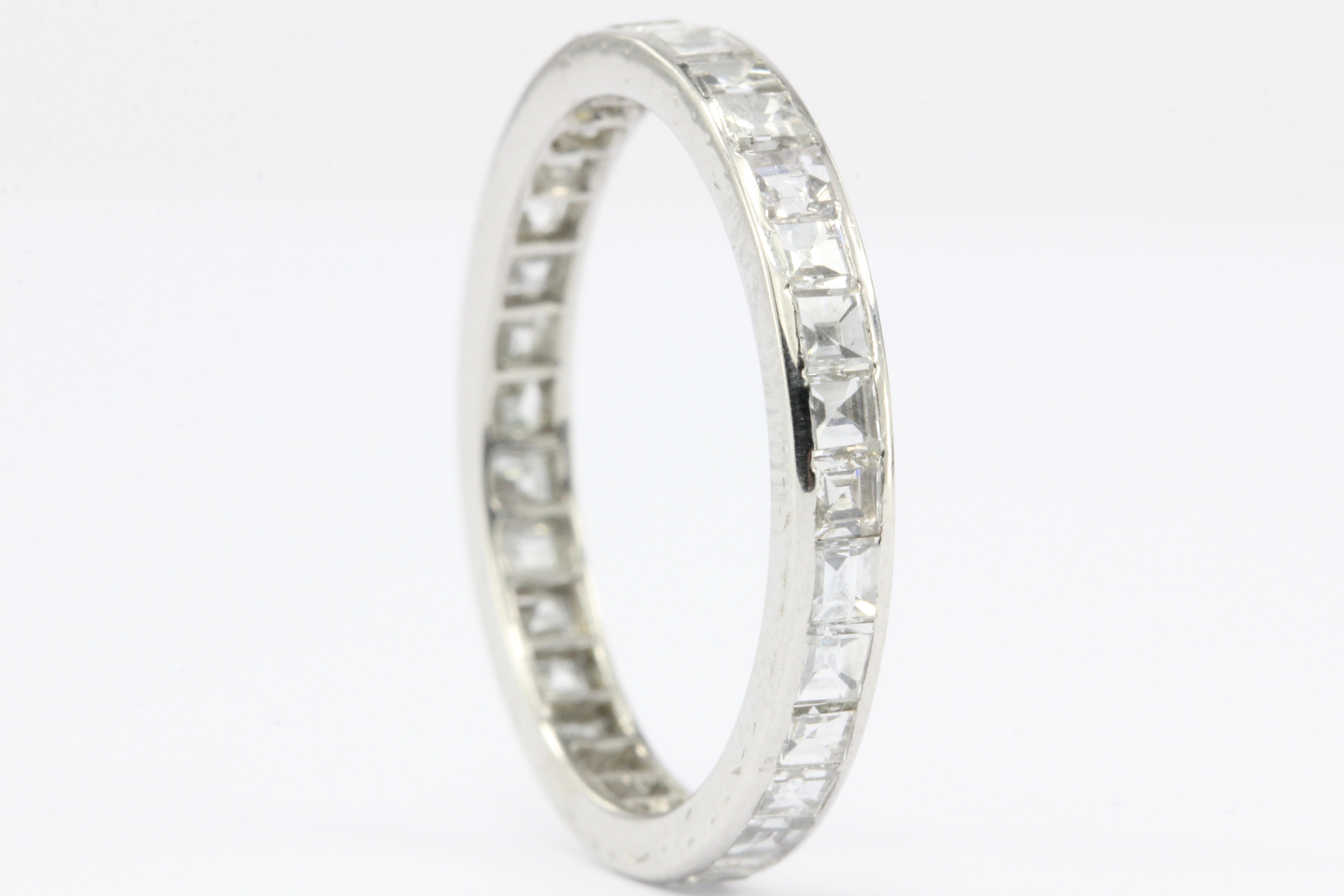 Art Deco Platinum Rare Carre Cut Diamond Eternity Band Size 5.5 - Queen May