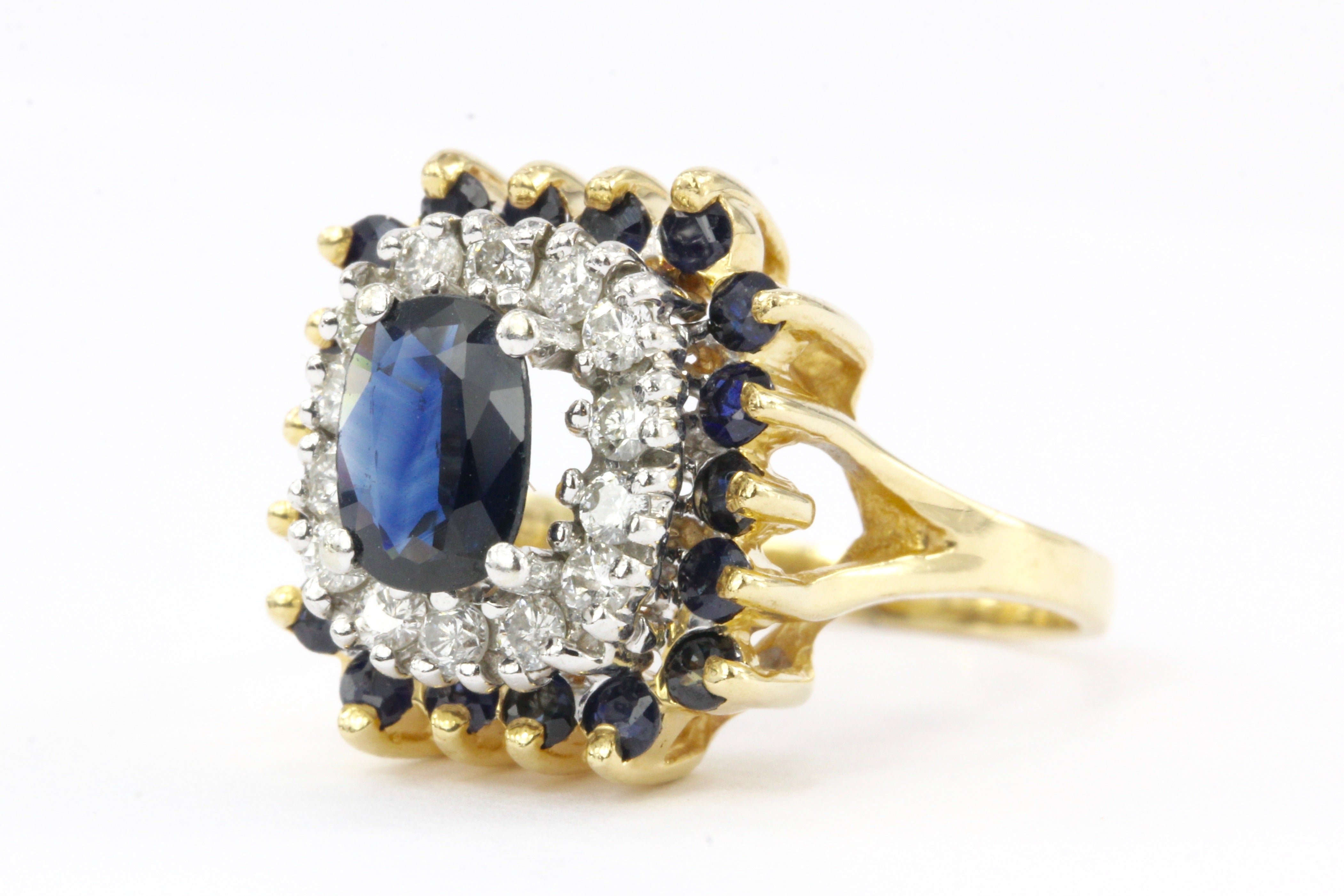14K Yellow Gold .5 CT Natural Blue Sapphire and .25 CTW Diamond Ring - Queen May