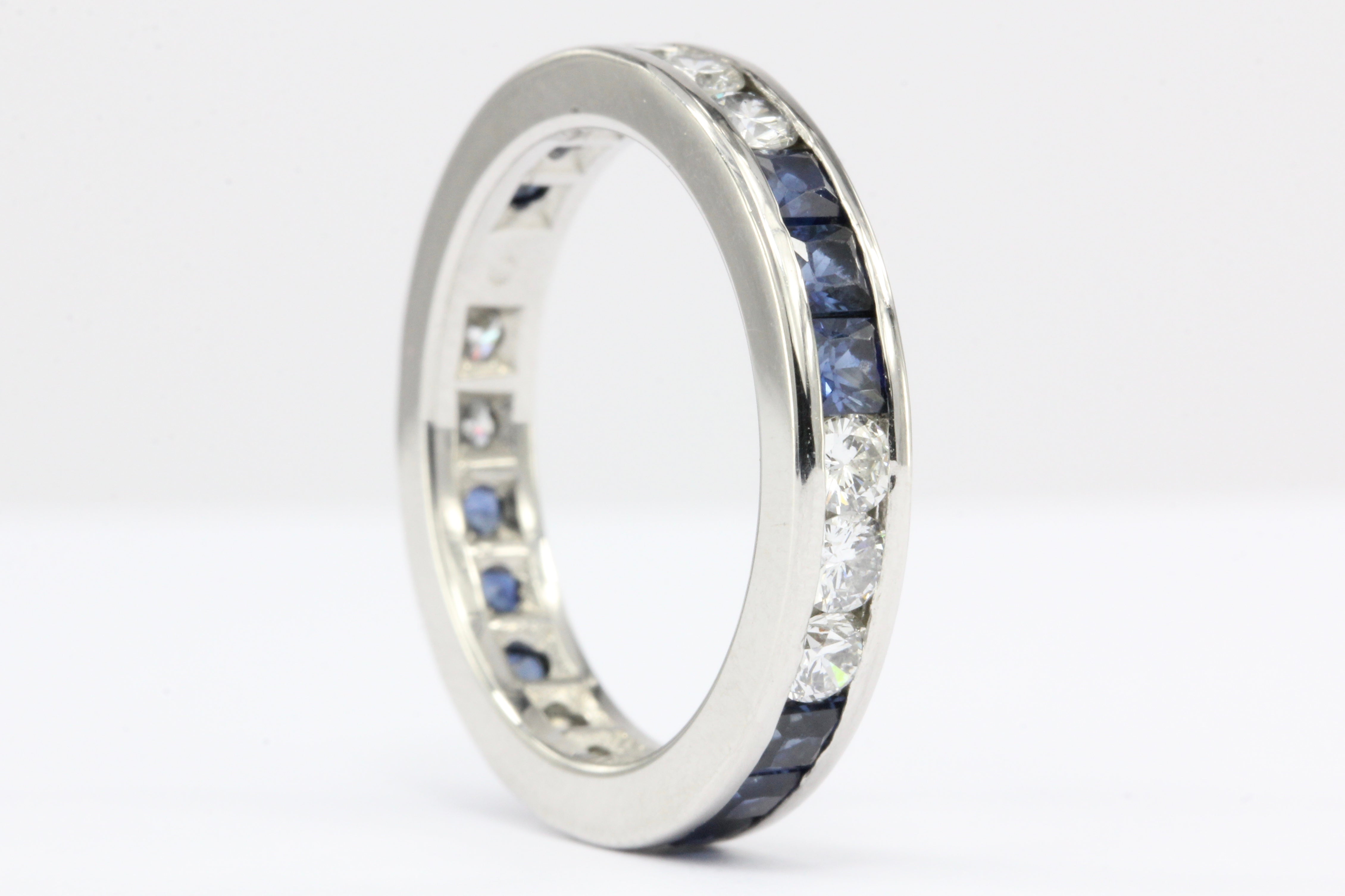 Platinum Diamond & Sapphire Eternity Band Ring Size 6.25 - Queen May