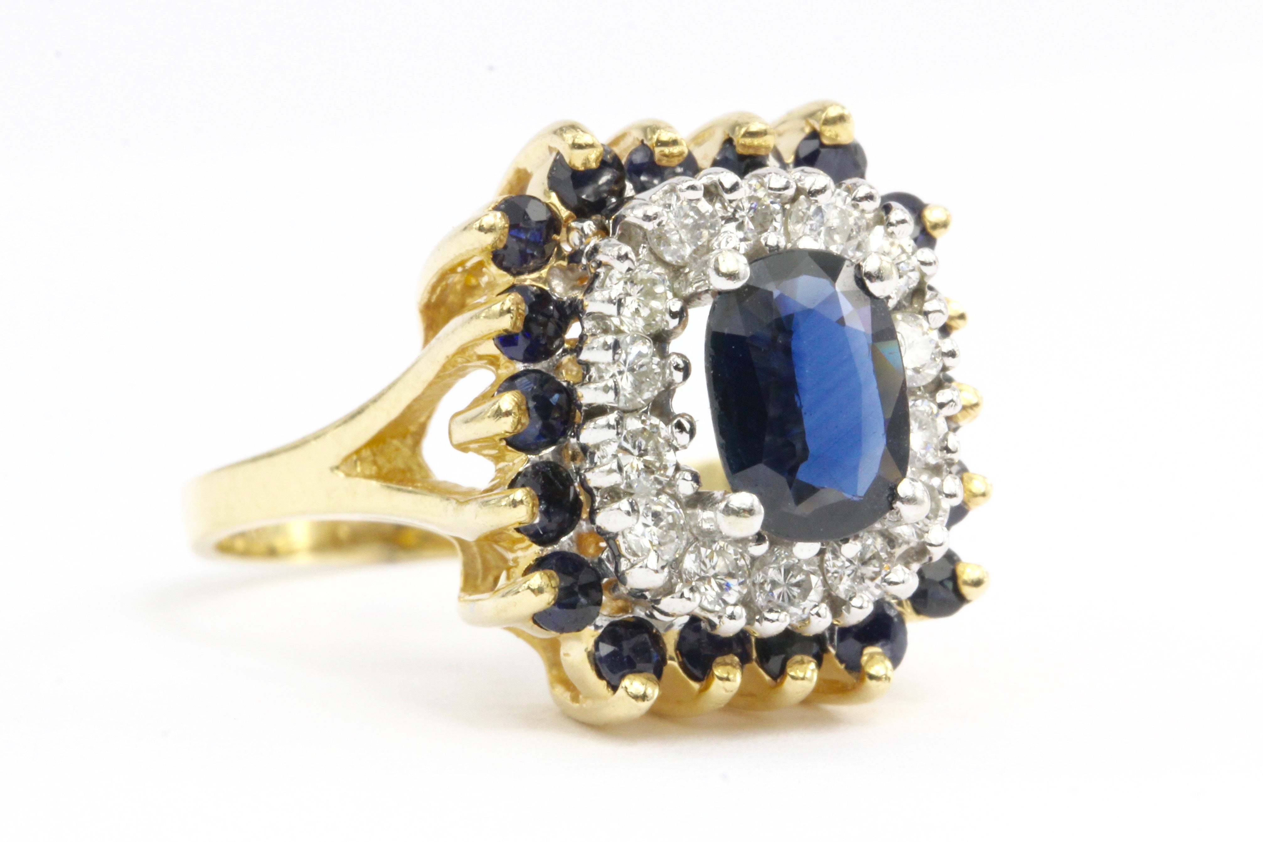 14K Yellow Gold .5 CT Natural Blue Sapphire and .25 CTW Diamond Ring - Queen May
