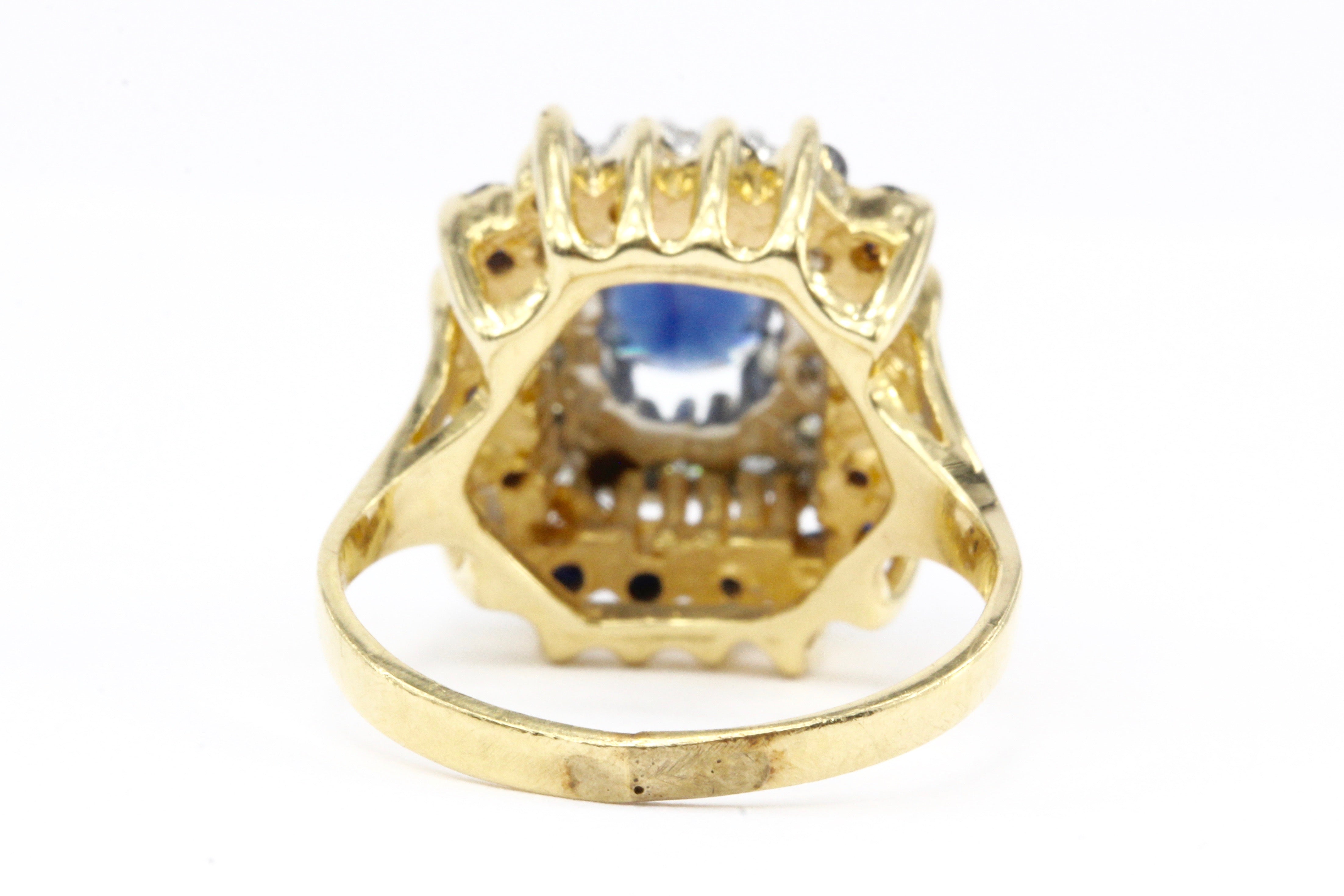 14K Yellow Gold .5 CT Natural Blue Sapphire and .25 CTW Diamond Ring - Queen May