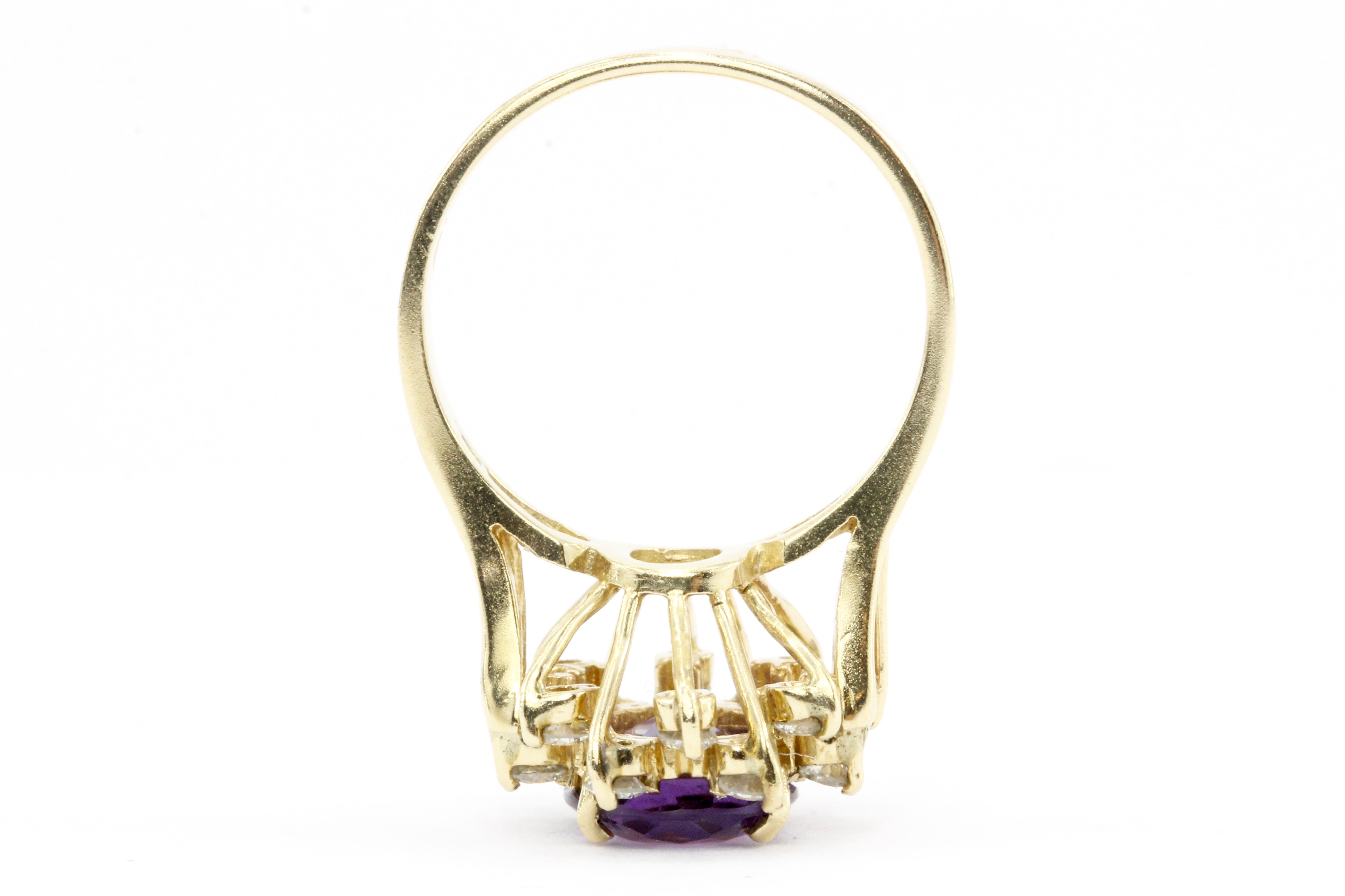 14K Yellow Gold  2 CT Amethyst .75 CTW Diamond Ring - Queen May