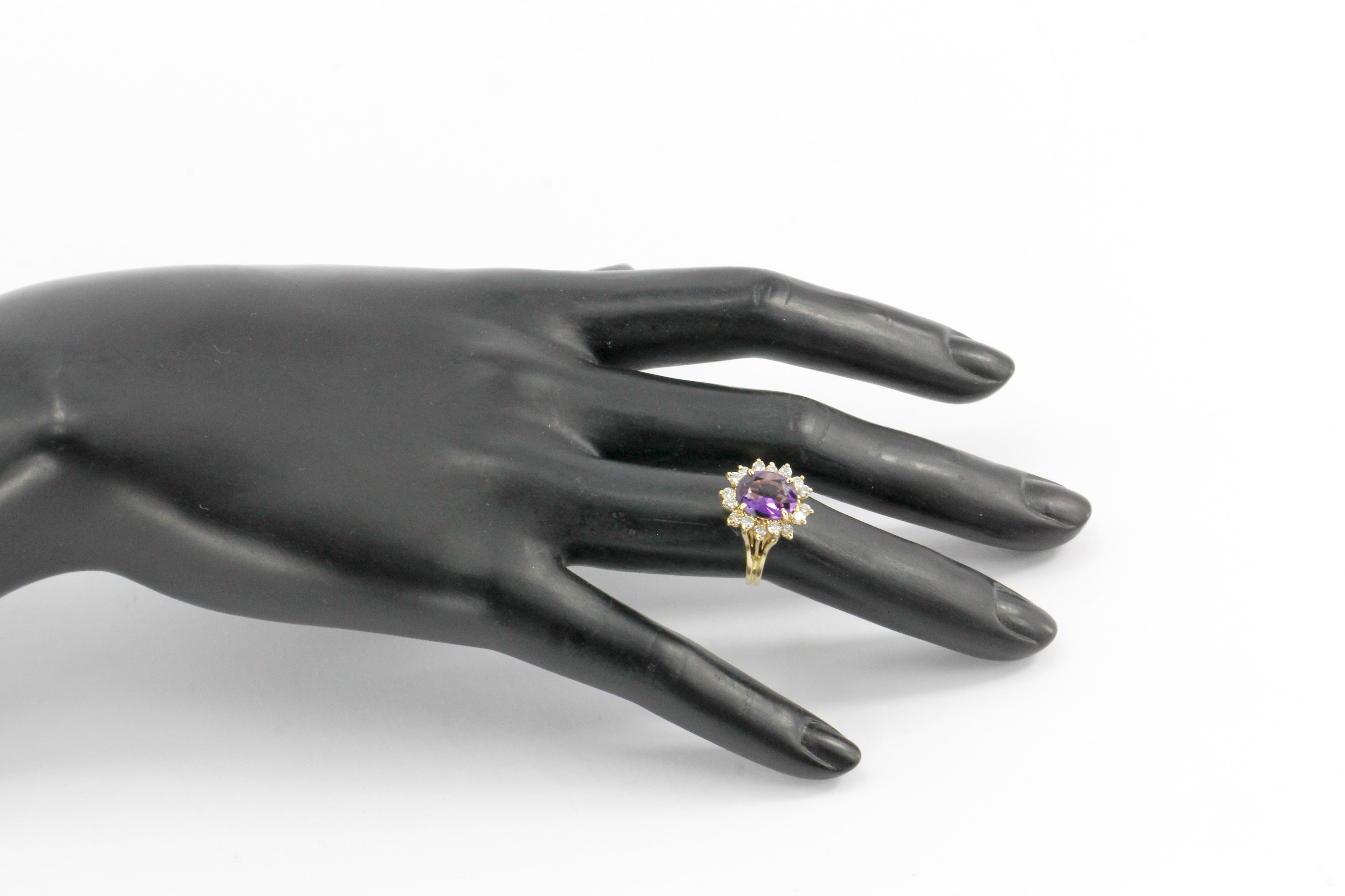 14K Yellow Gold  2 CT Amethyst .75 CTW Diamond Ring - Queen May