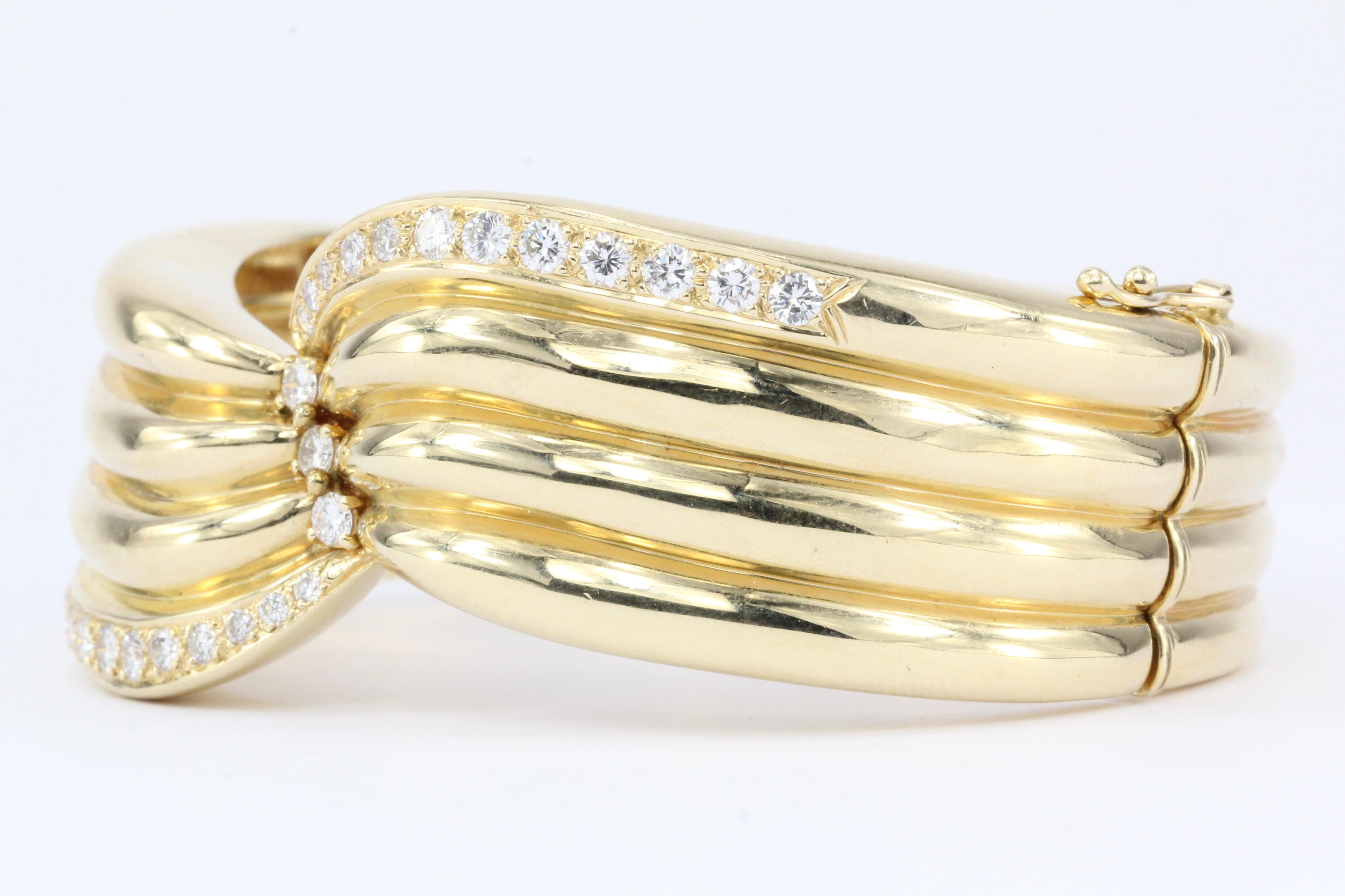 Retro 14K Yellow Gold Diamond Bangle Bracelet - Queen May