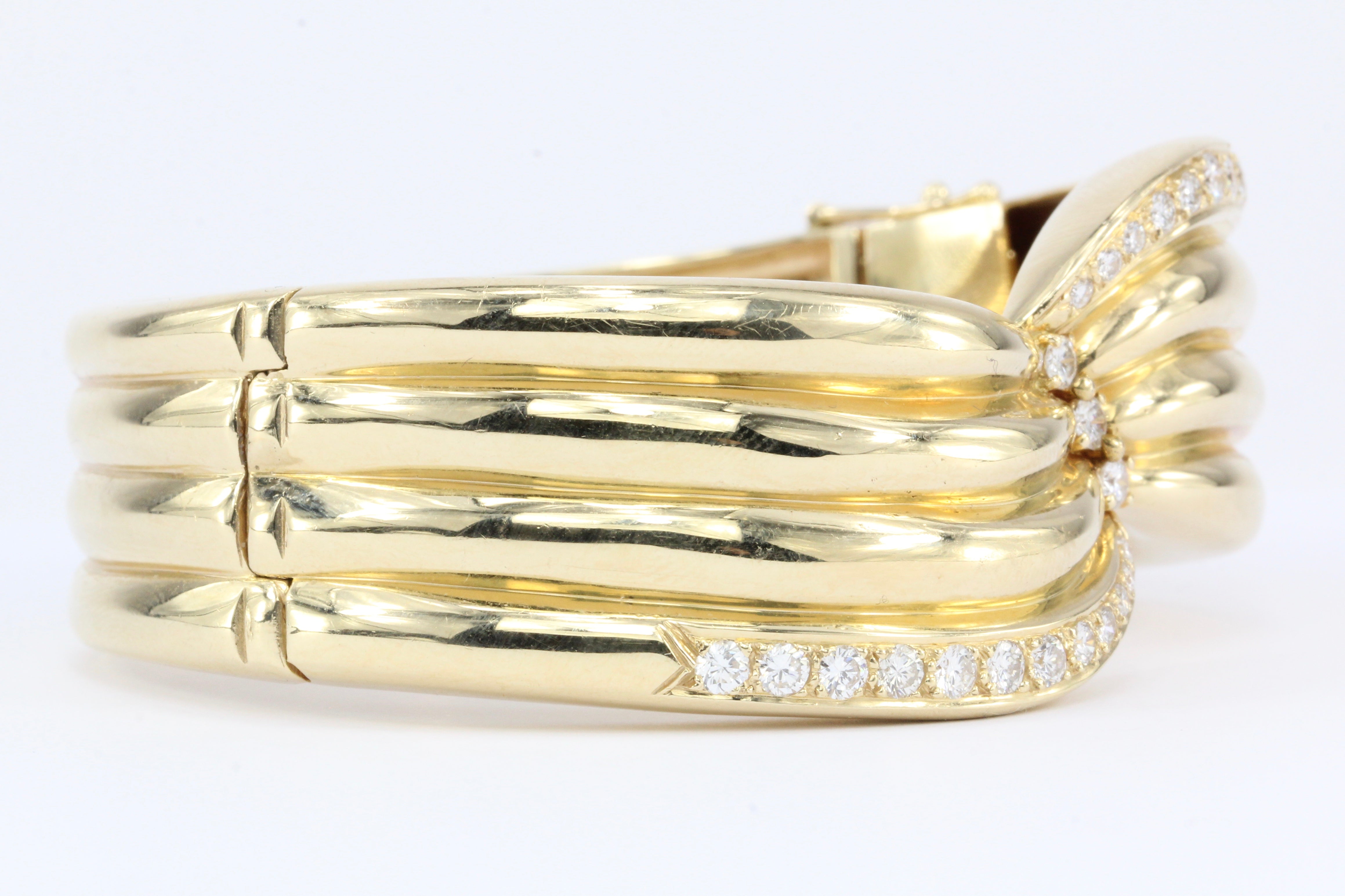 Retro 14K Yellow Gold Diamond Bangle Bracelet - Queen May