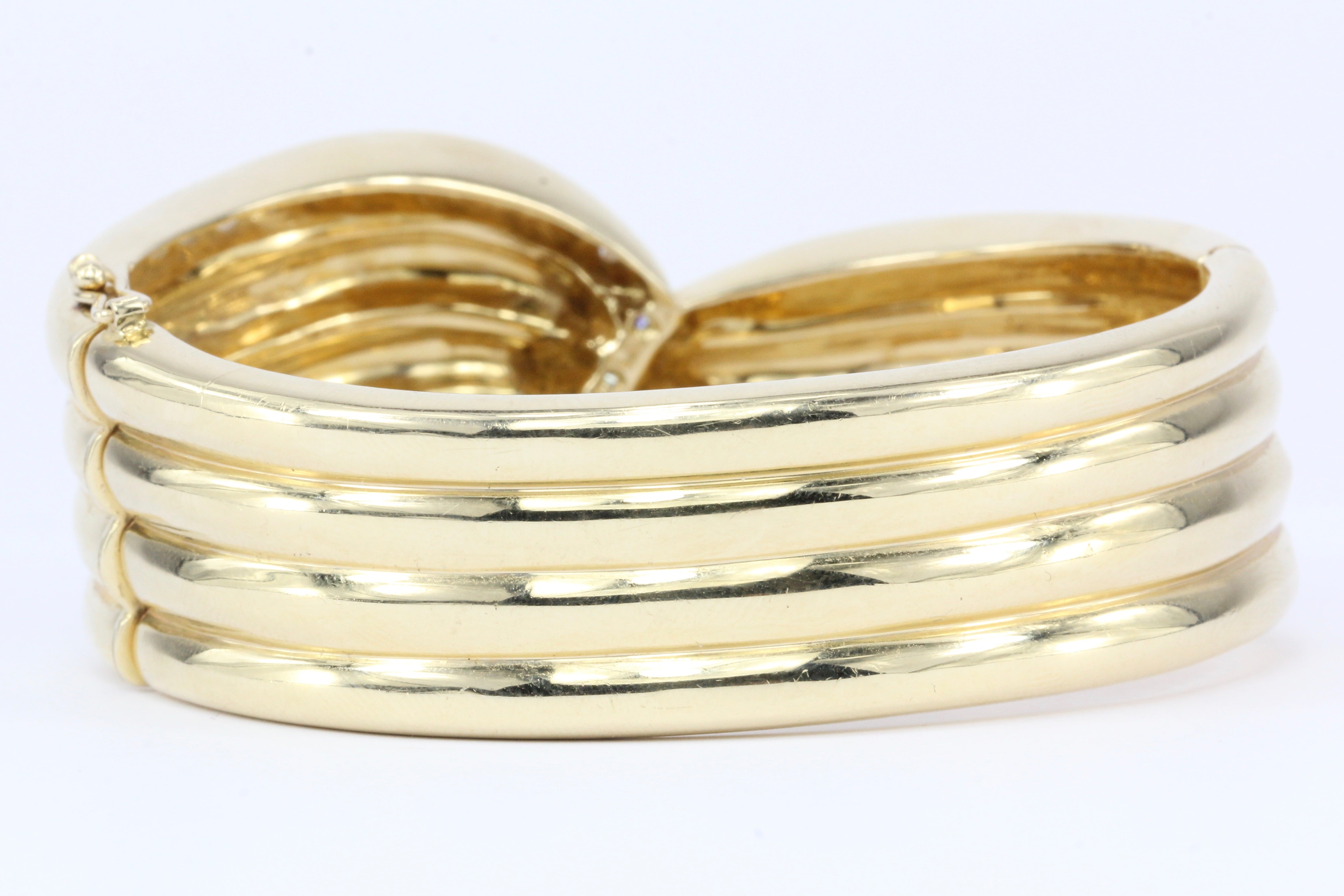 Retro 14K Yellow Gold Diamond Bangle Bracelet - Queen May