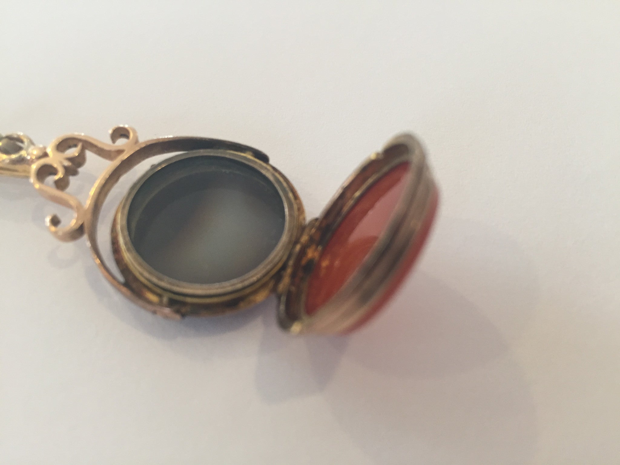 Rare Victorian era Letter E double sided banded agate fob locket - Queen May