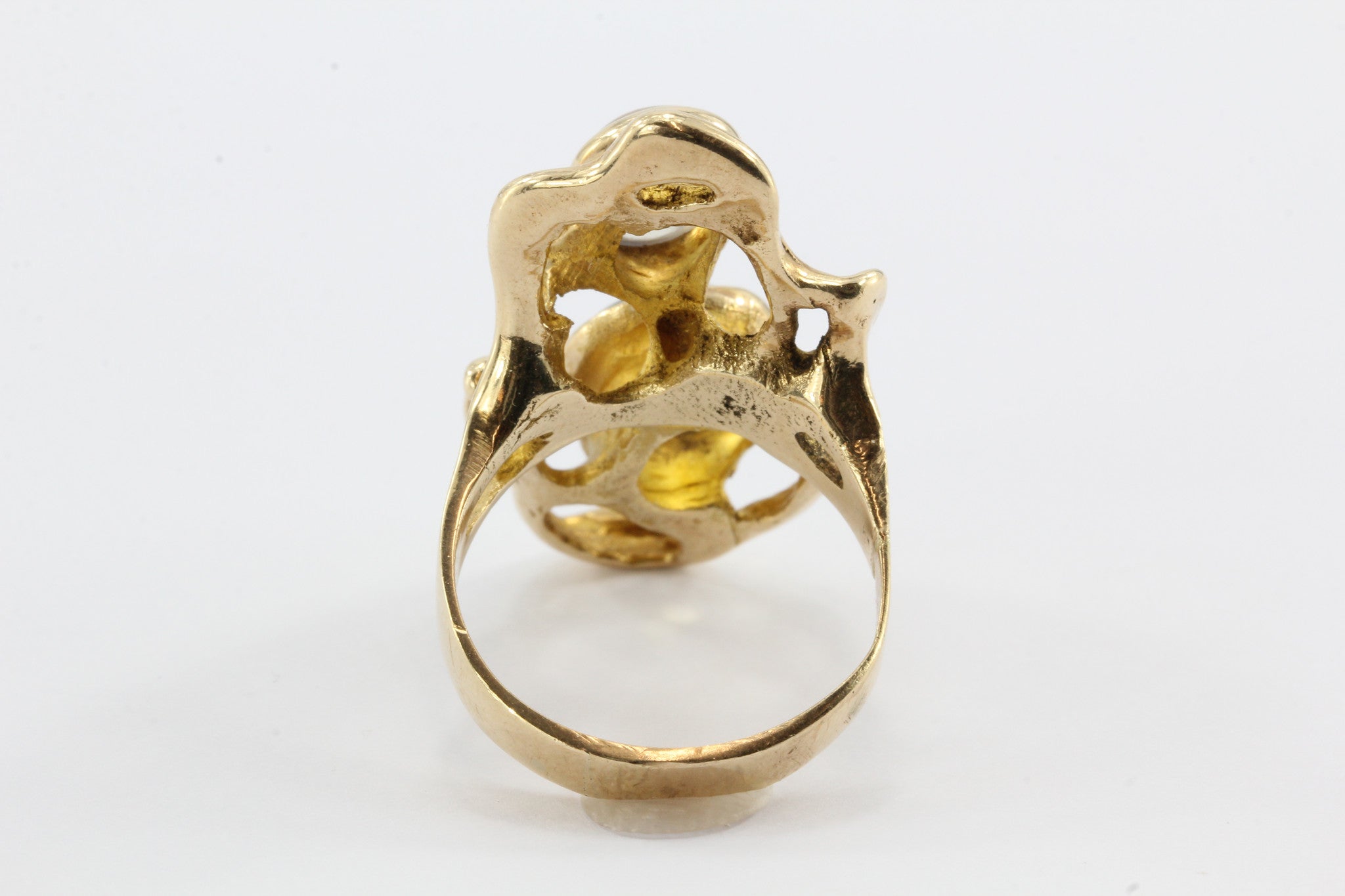 Modernist Abstract 14K Gold Chunky Double Moonstone Ring Signed G - Queen May