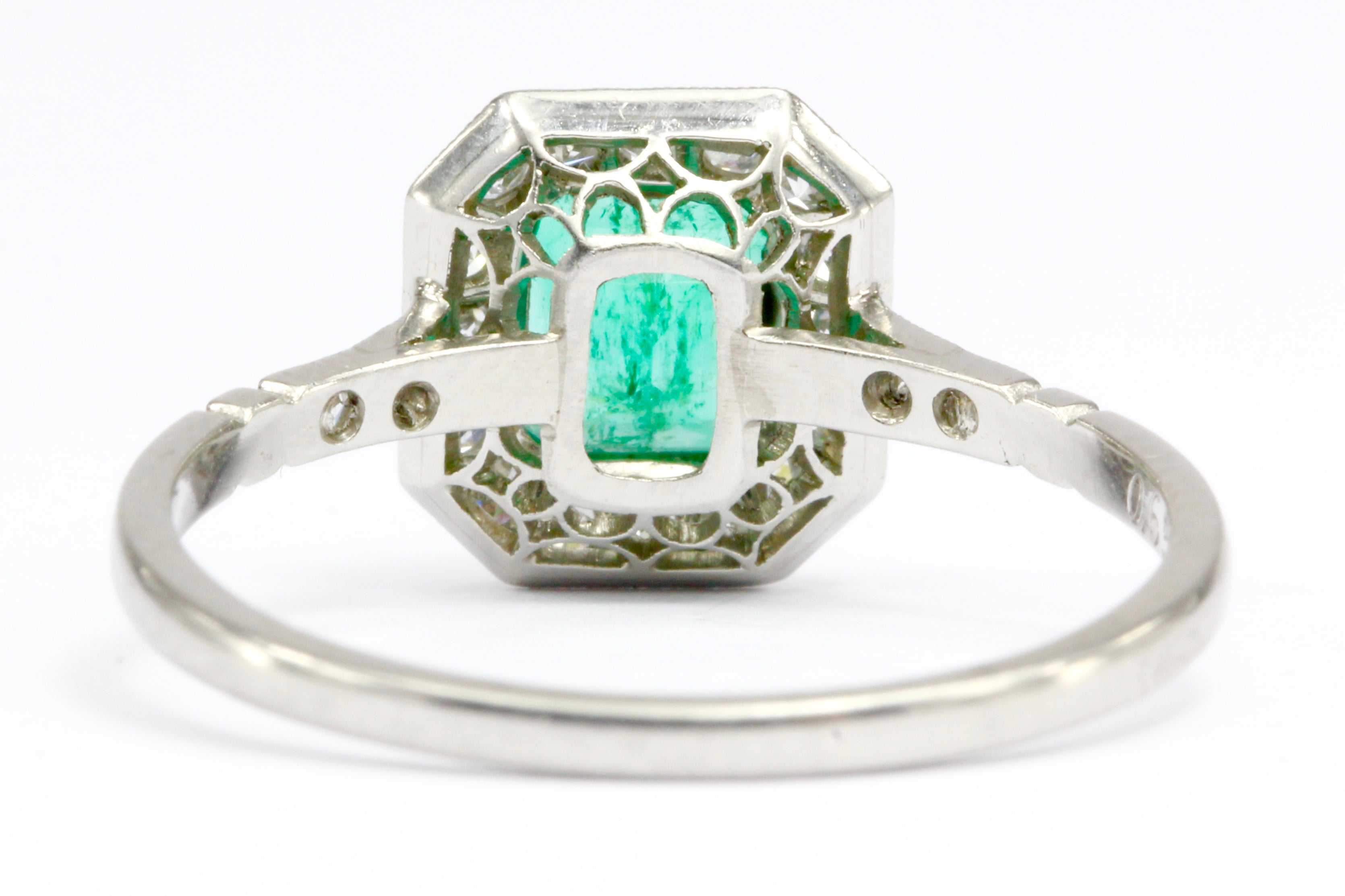 Art Deco Style Platinum .65 CT Emerald Diamond Ring Size 7.25 - Queen May