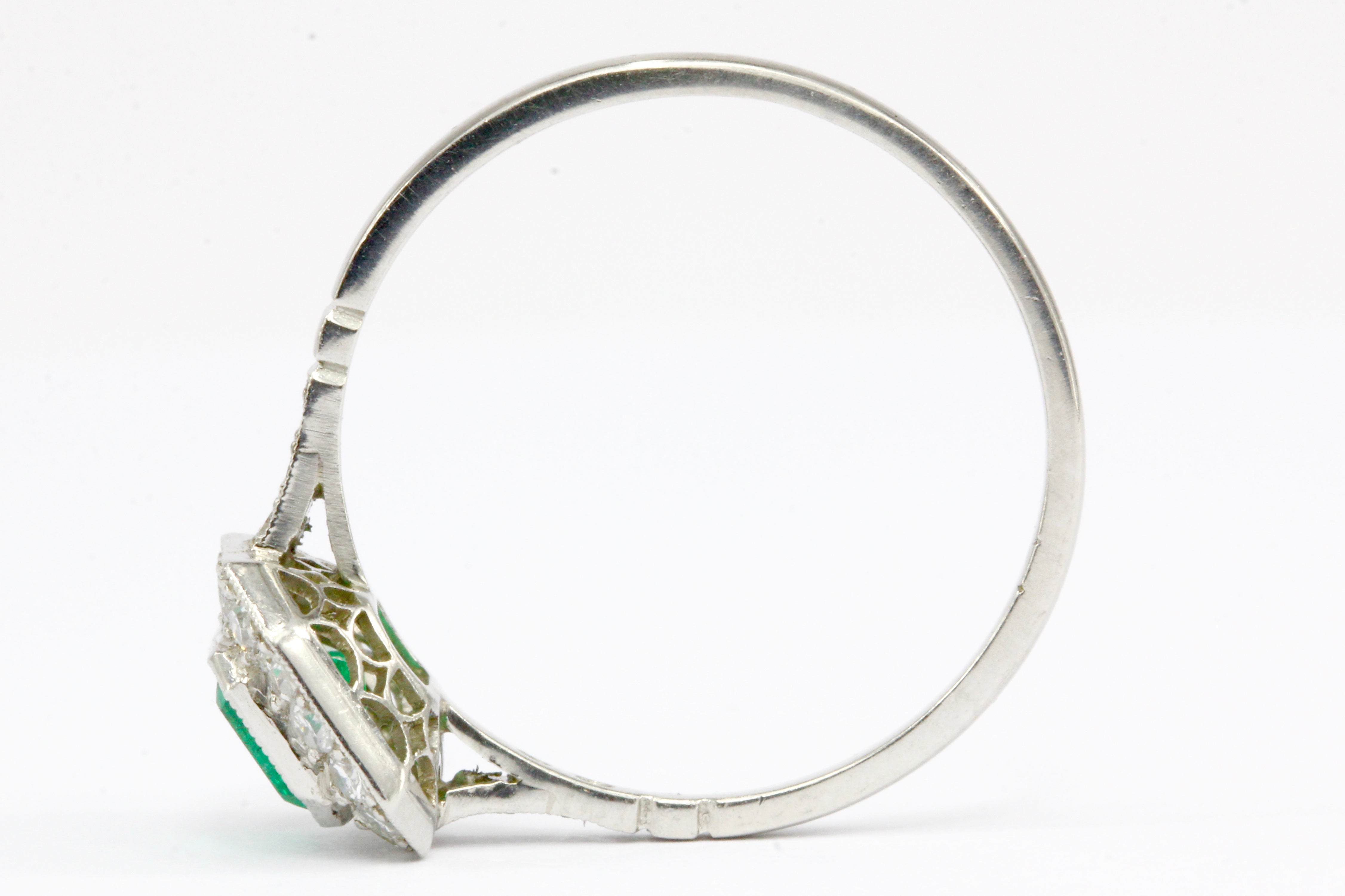 Art Deco Style Platinum .65 CT Emerald Diamond Ring Size 7.25 - Queen May