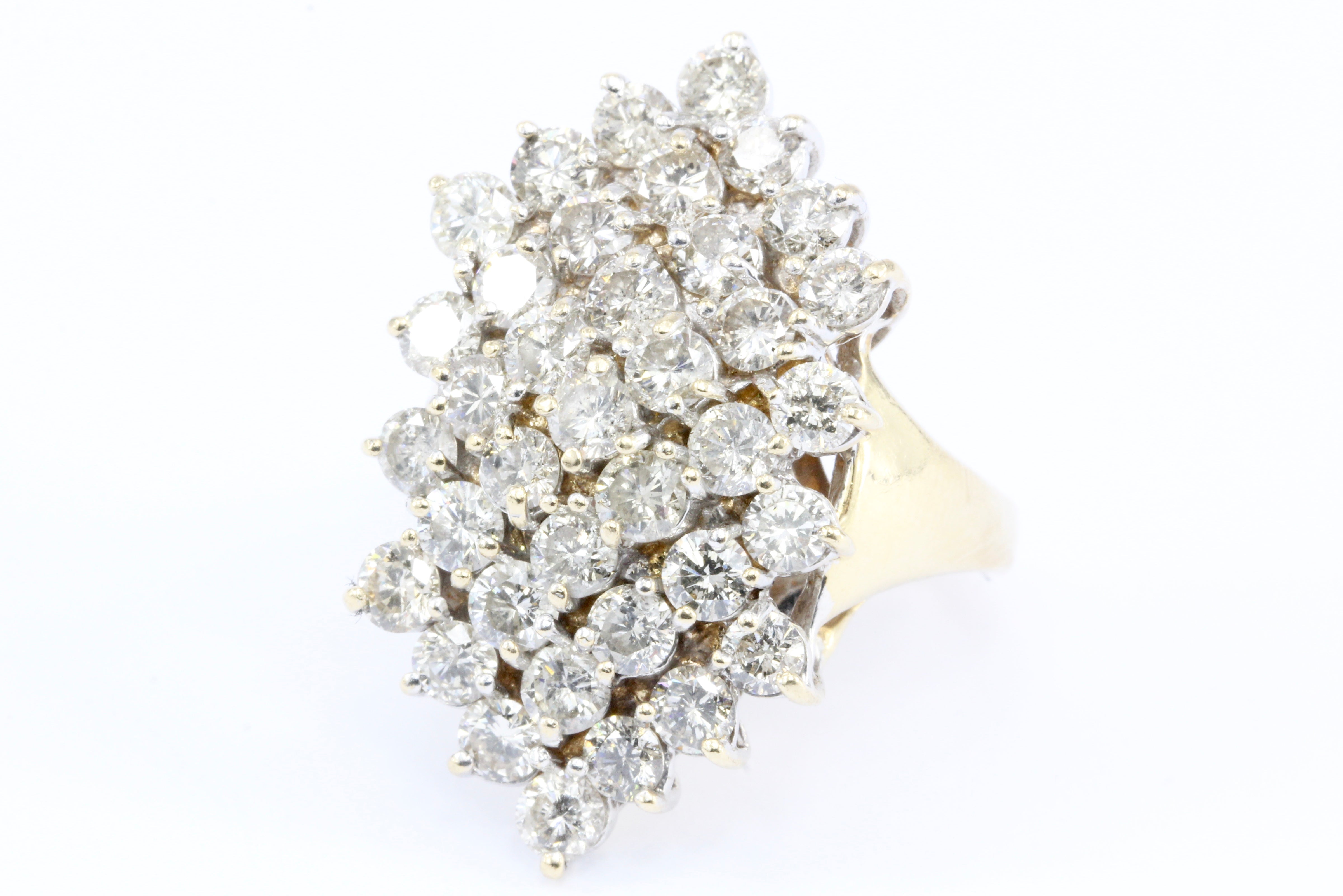 Retro 14K Yellow Gold Diamond Waterfall Cluster Ring 5.5 CTW - Queen May