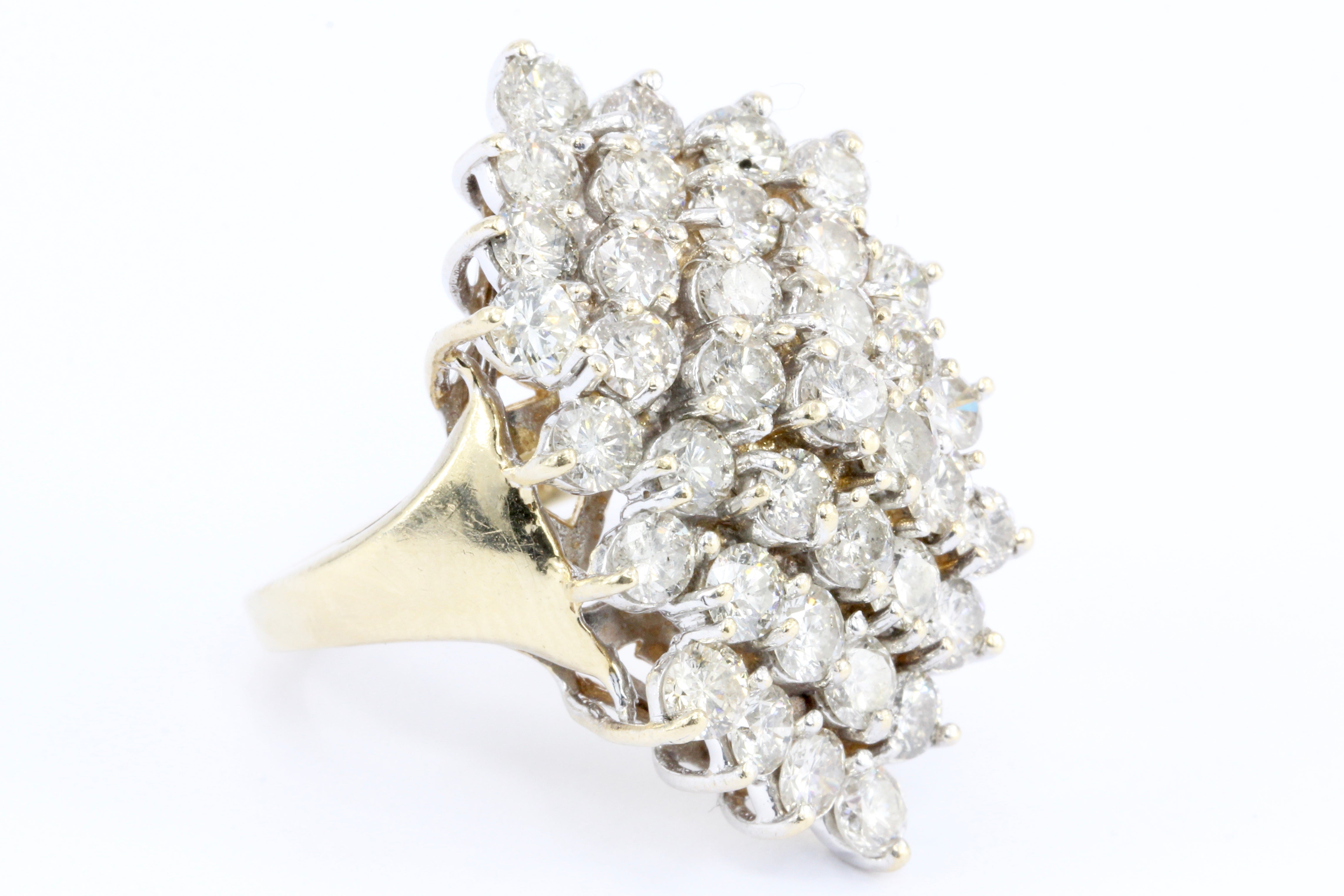 Retro 14K Yellow Gold Diamond Waterfall Cluster Ring 5.5 CTW - Queen May