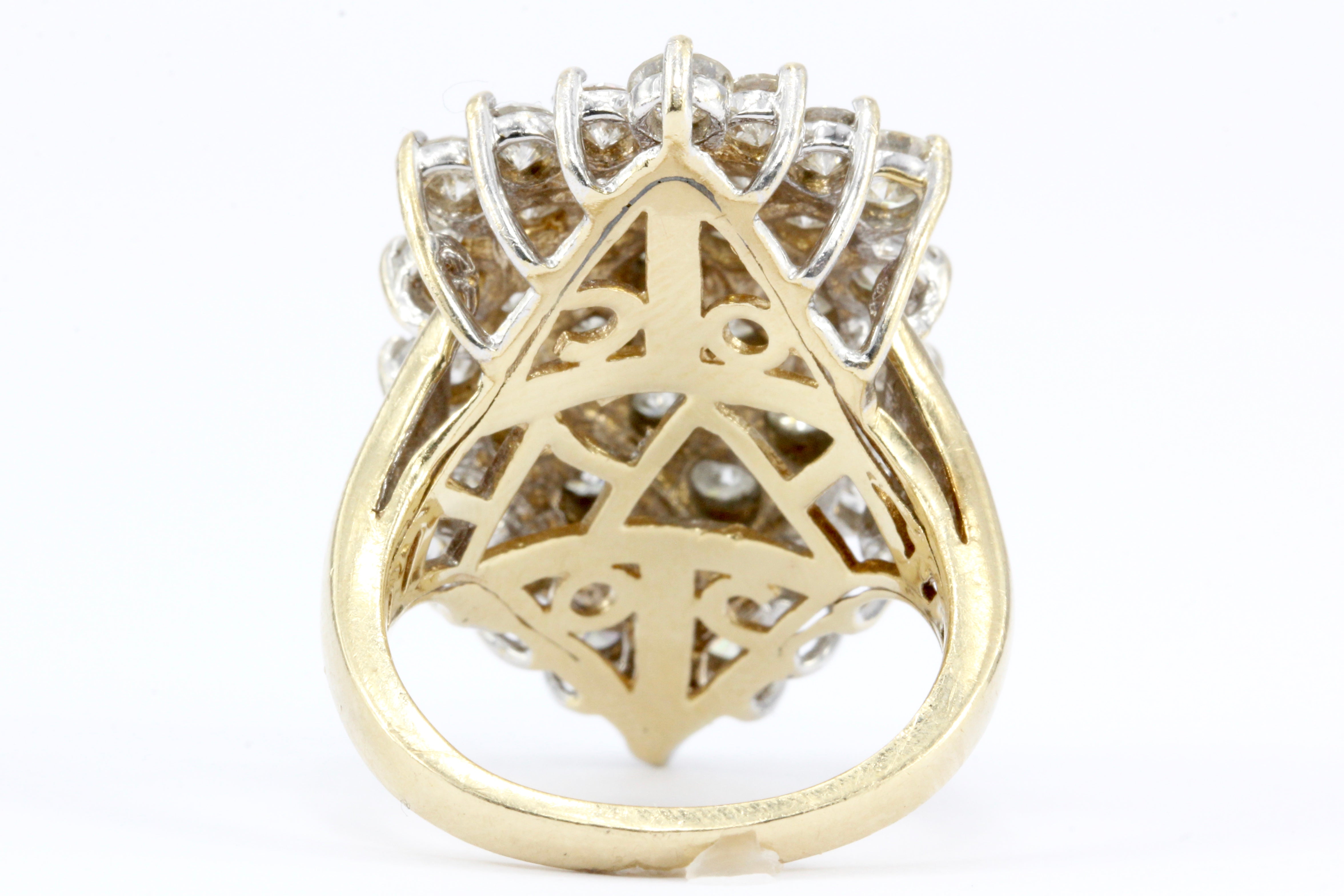 Retro 14K Yellow Gold Diamond Waterfall Cluster Ring 5.5 CTW - Queen May