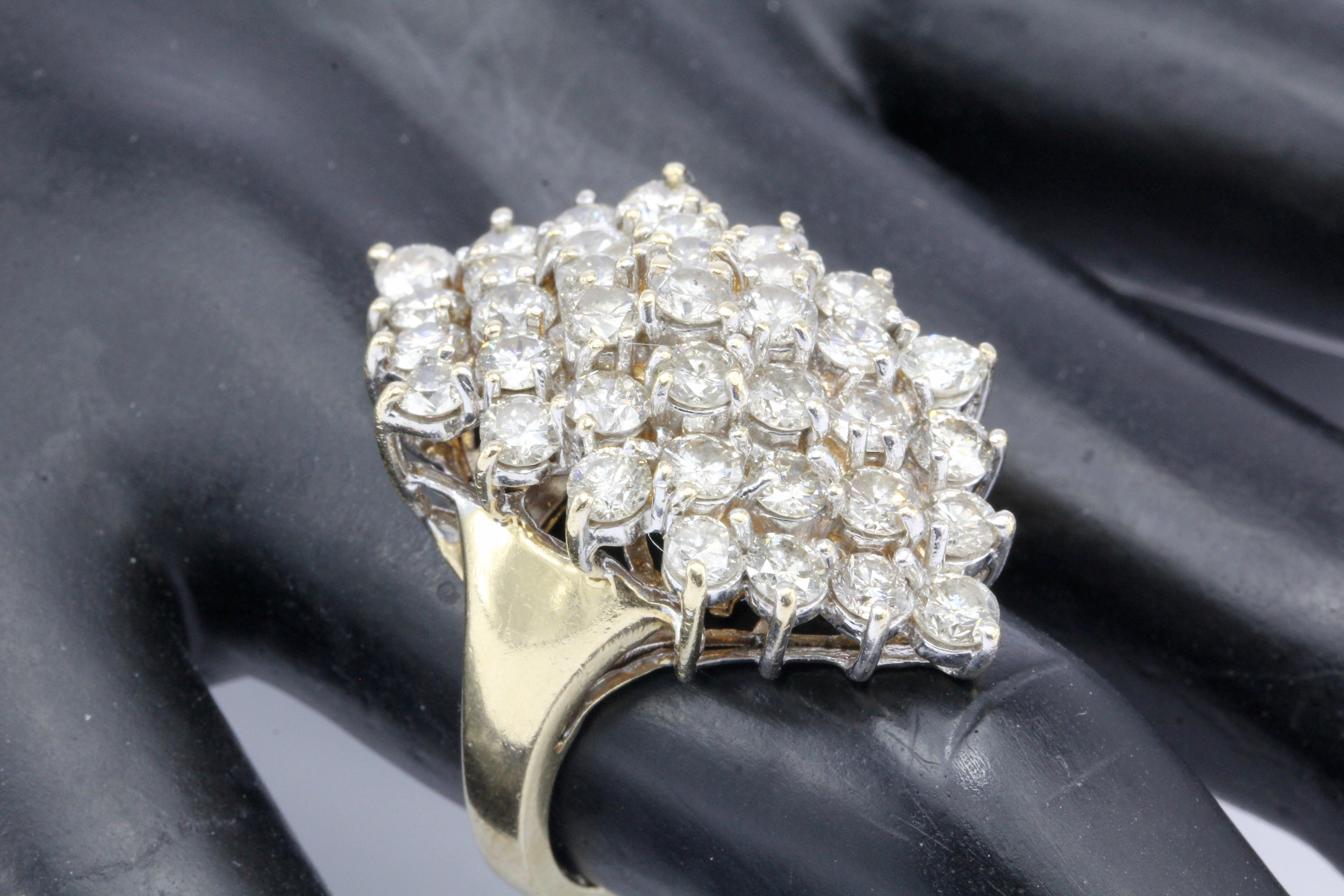 Retro 14K Yellow Gold Diamond Waterfall Cluster Ring 5.5 CTW - Queen May