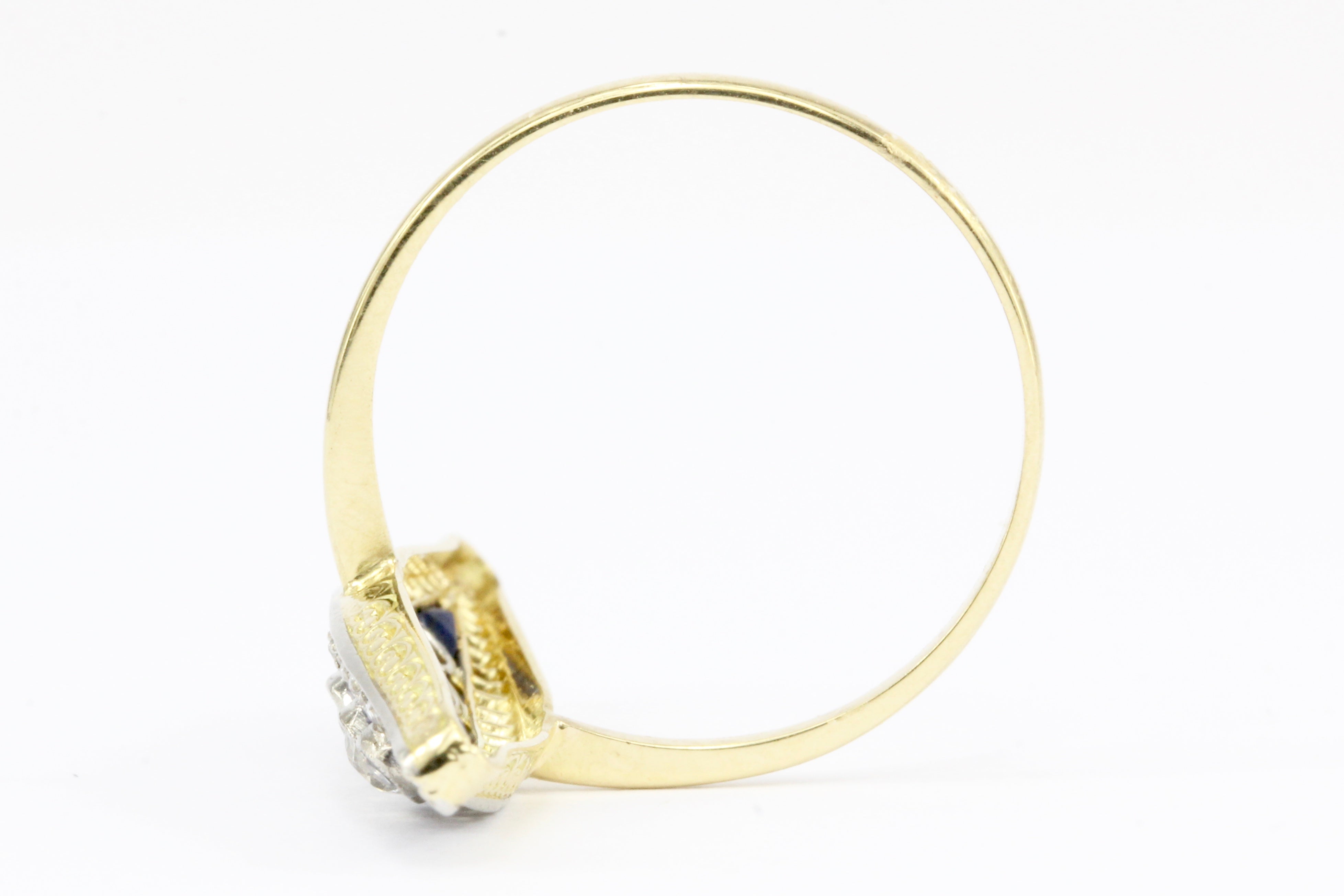 Edwardian 18K Yellow Gold Diamond and Sapphire Navette Ring Size 7 - Queen May