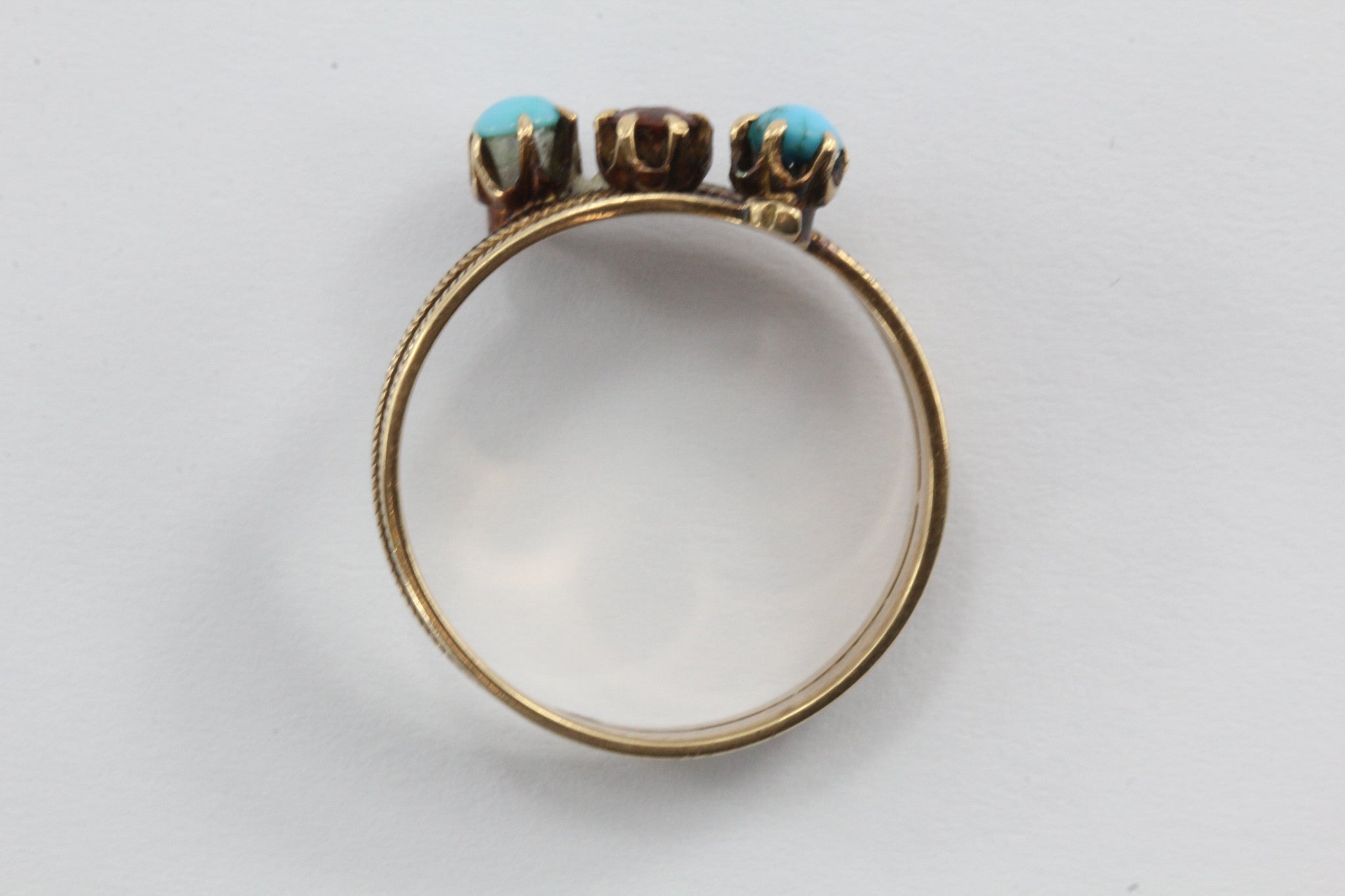 Antique Victorian 14K Gold Garnet & Persian Turquoise Ring Band - Queen May