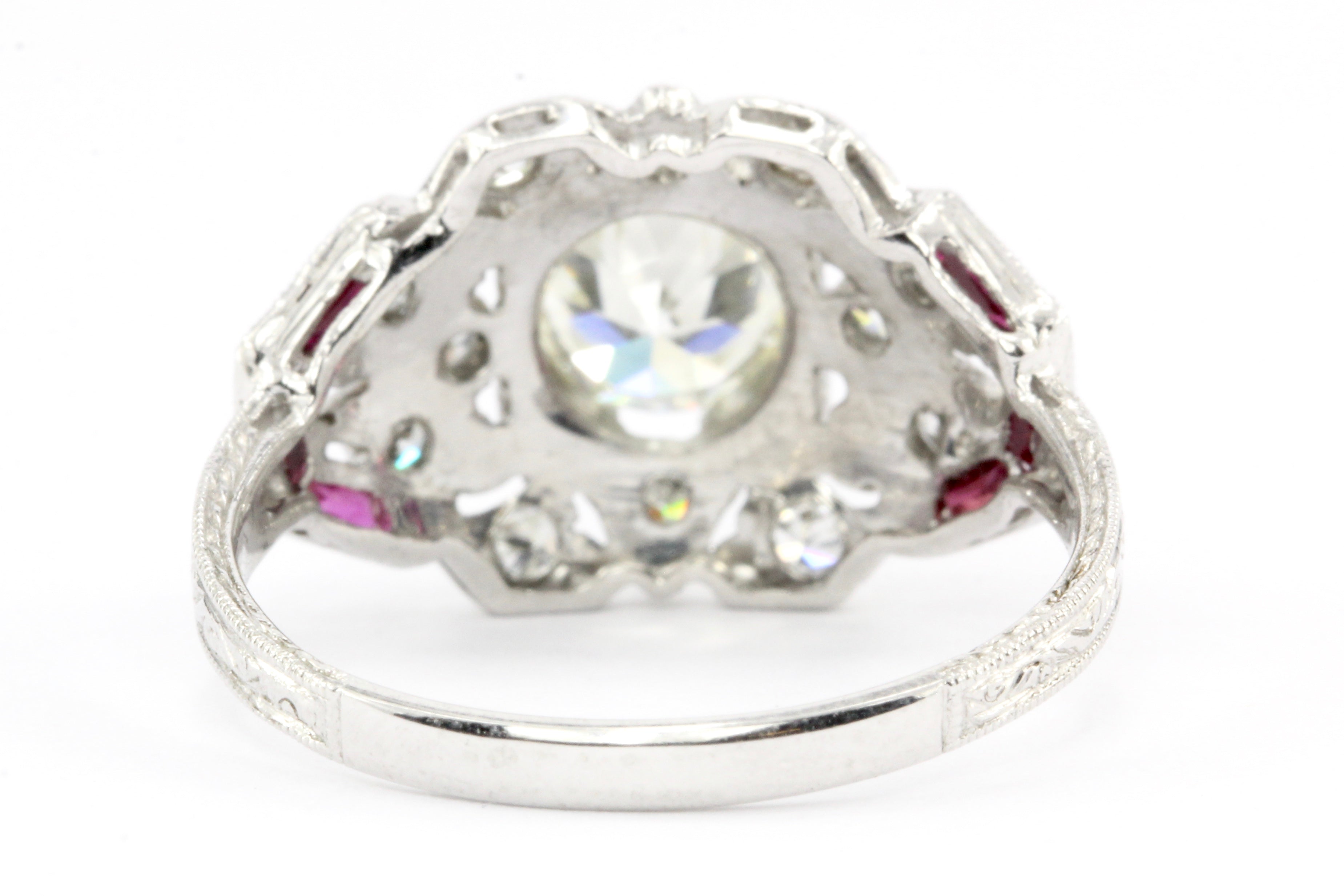Art Deco Platinum Diamond and French Cut Ruby Ring c.1920 - Queen May