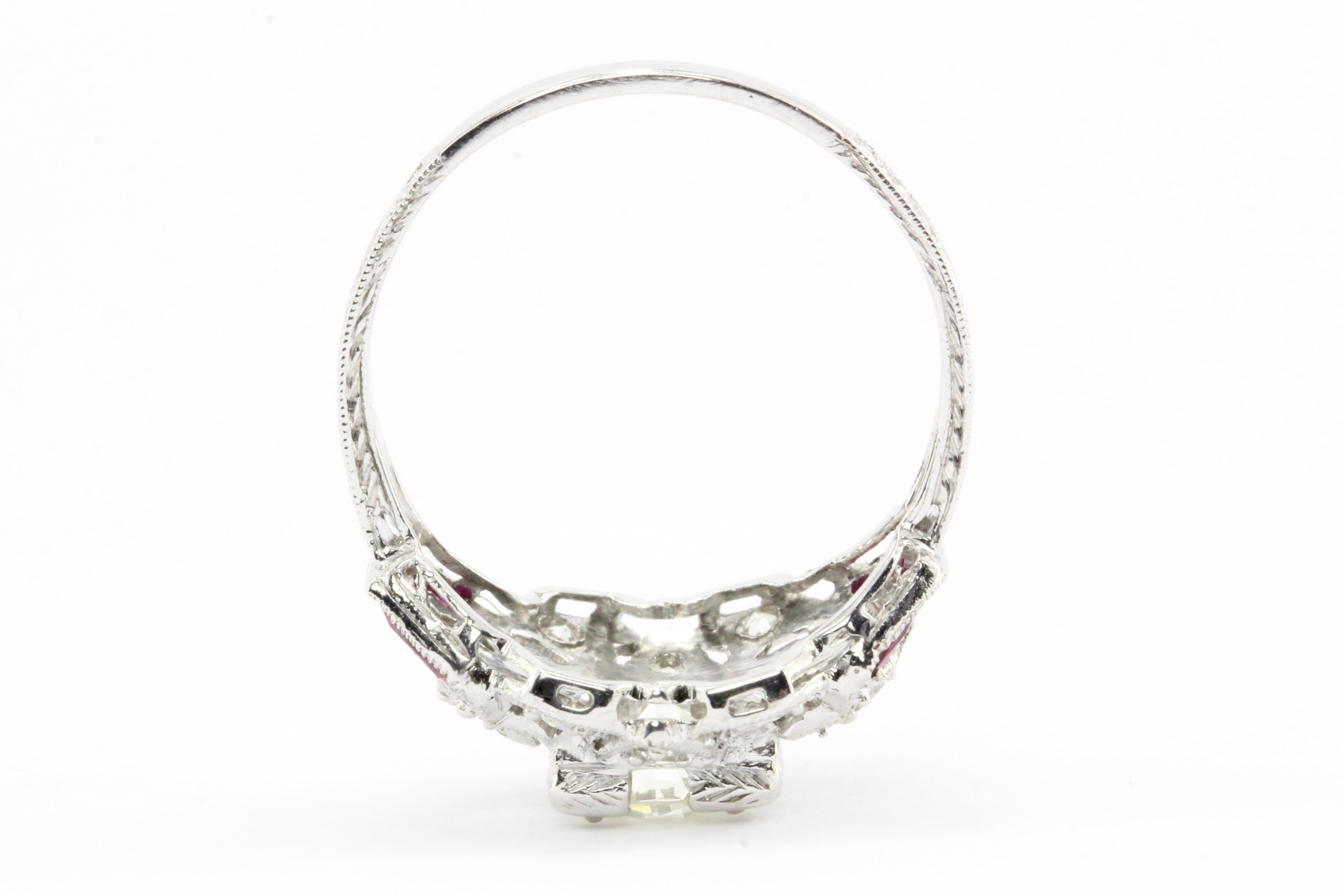 Art Deco Platinum Diamond and French Cut Ruby Ring c.1920 - Queen May
