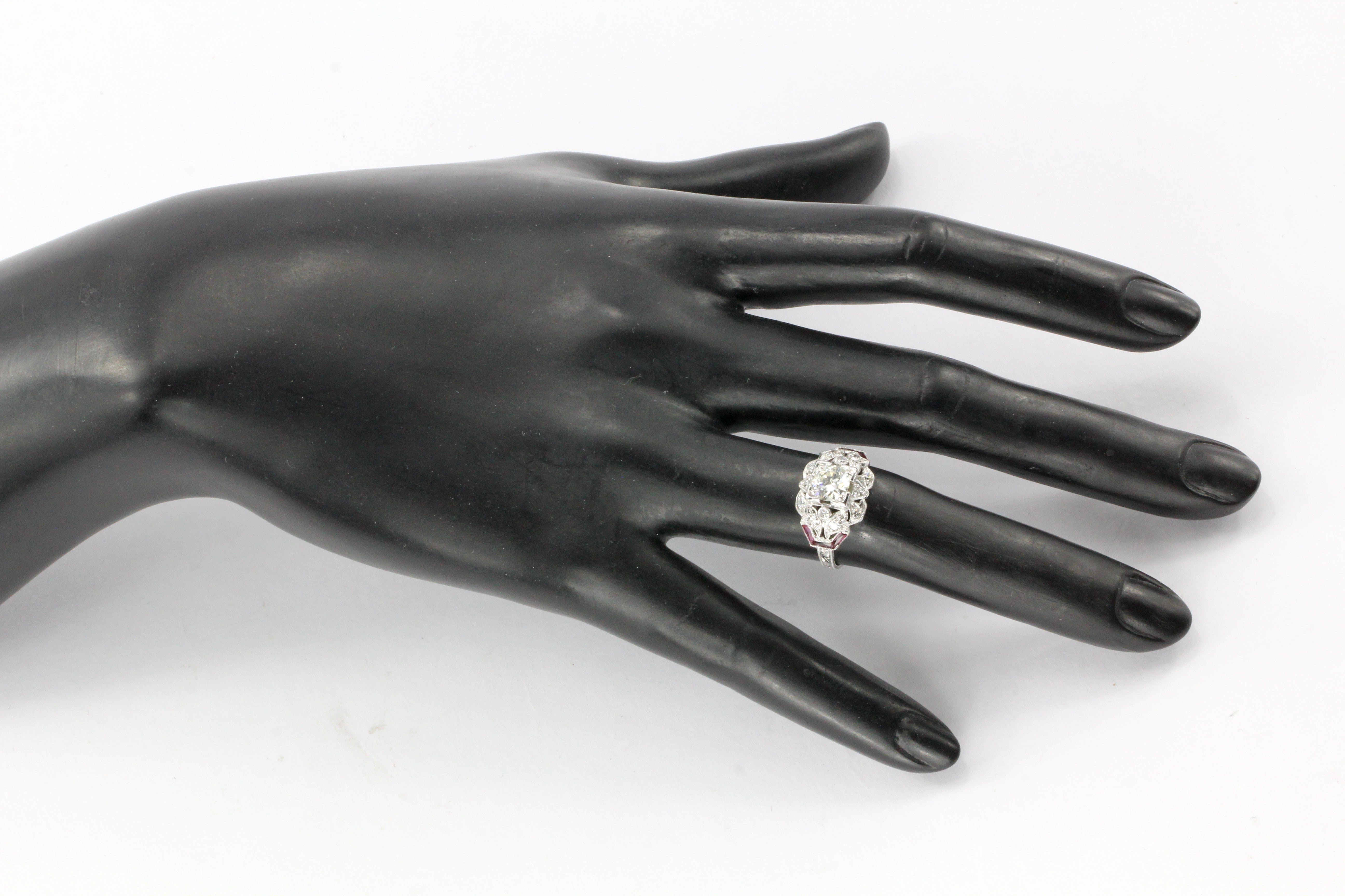 Art Deco Platinum Diamond and French Cut Ruby Ring c.1920 - Queen May