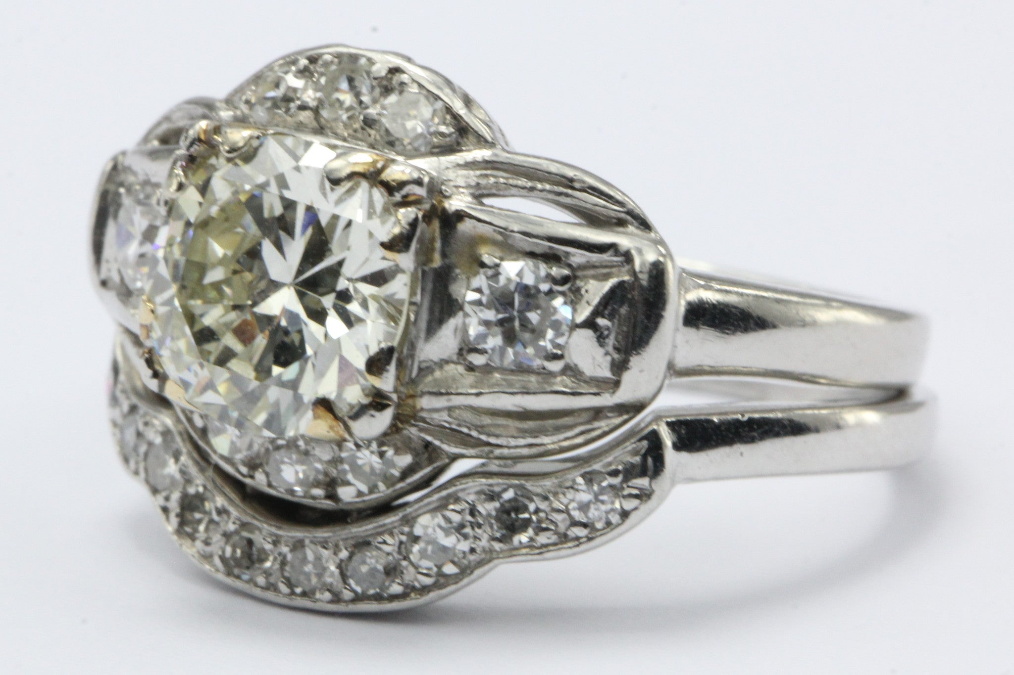 Antique Art Deco 1.3 Carat (1.71 CTW) Diamond & Platinum Engagement Ring Set - Queen May