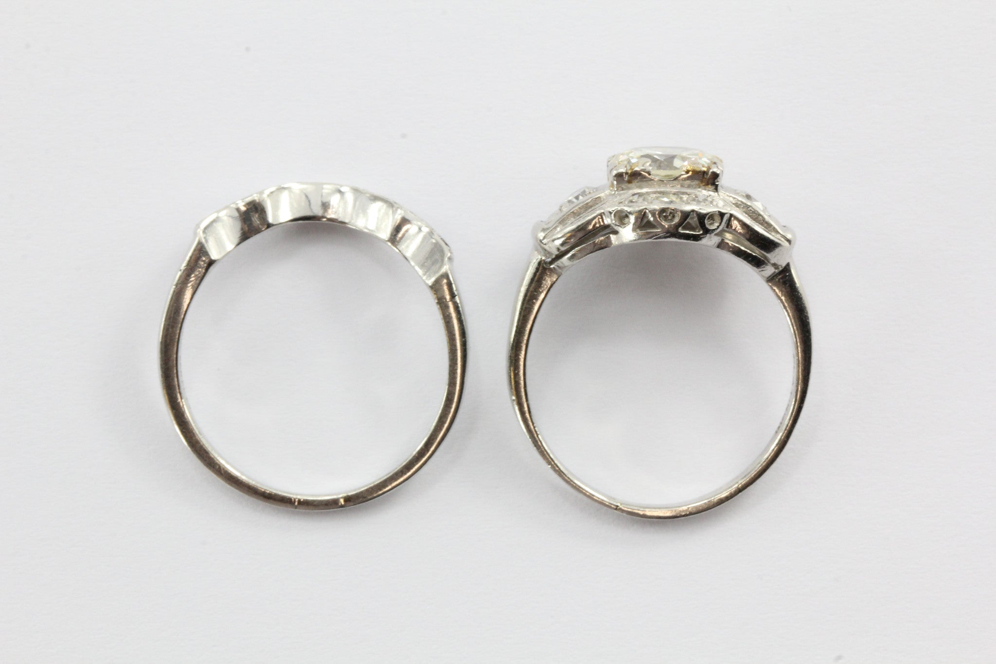 Antique Art Deco 1.3 Carat (1.71 CTW) Diamond & Platinum Engagement Ring Set - Queen May
