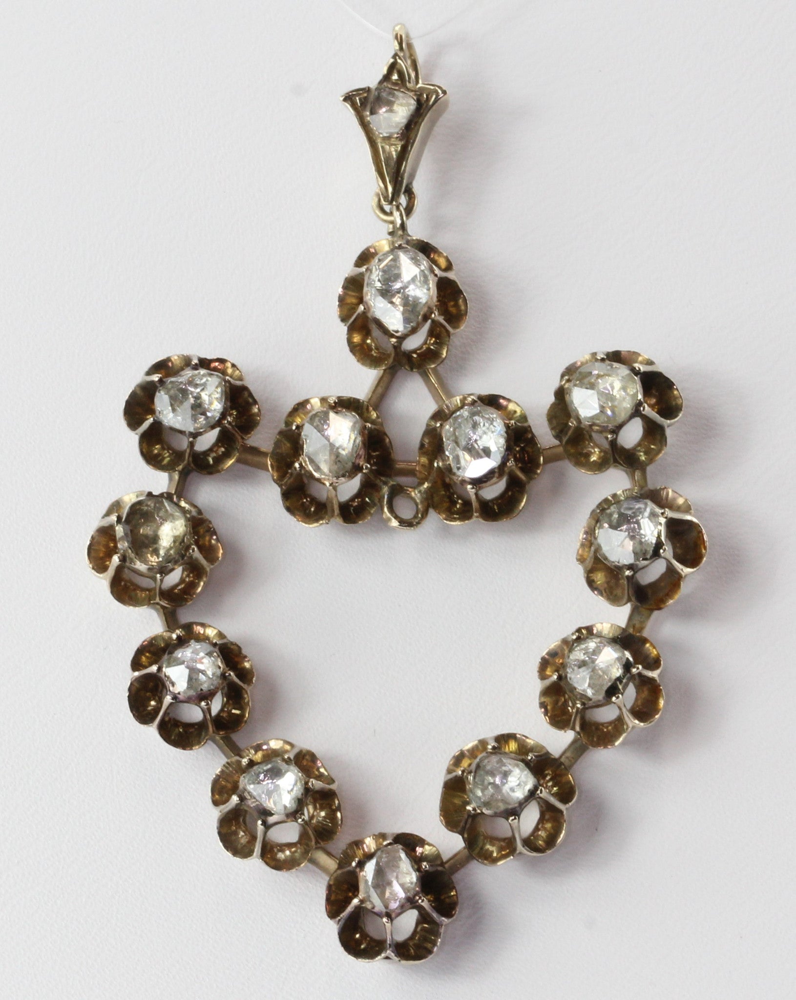 Victorian 10K Gold Rose Cut Foil Backed Diamond Large Heart Pendant Circa 1880's - Queen May